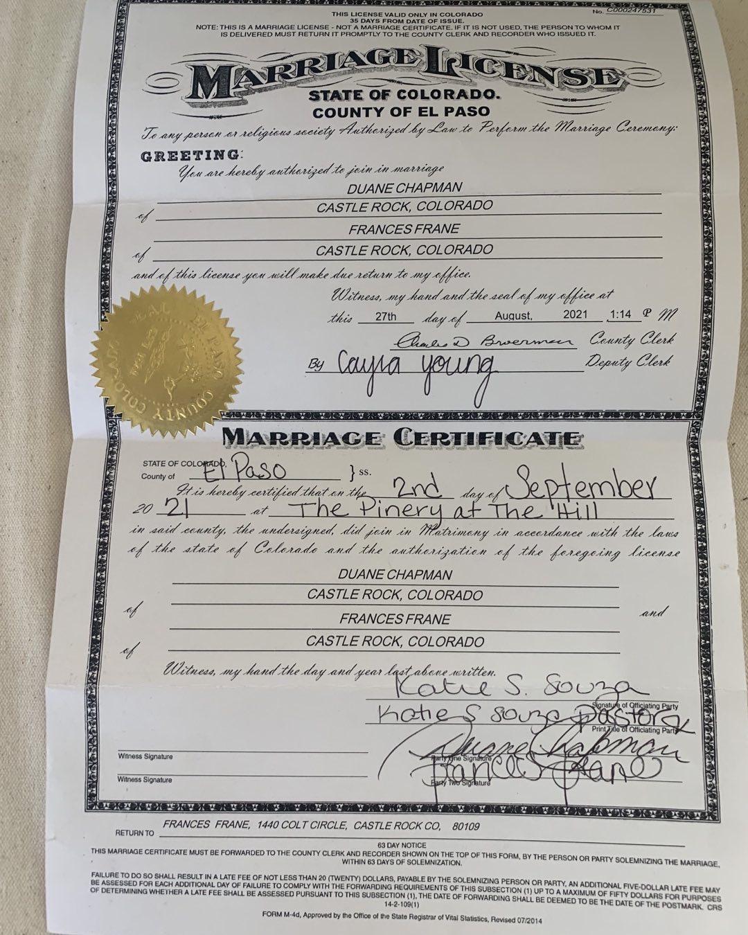 Dog The Bounty Hunter Shows Off His New Marriage License, ‘It’s Official!’