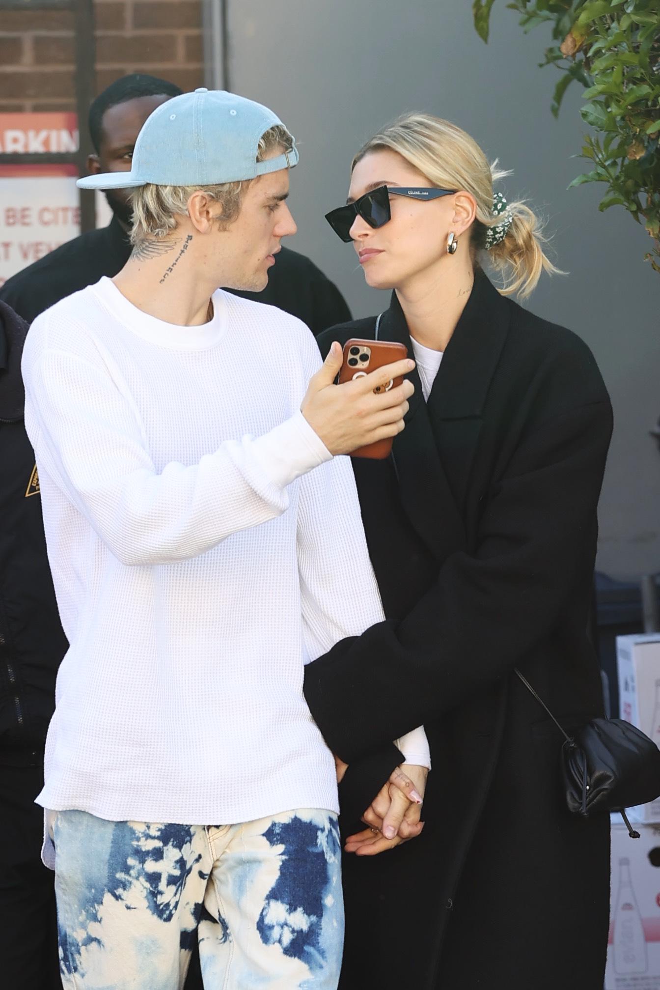 Justin and Hailey Bieber enjoy lunch at Il Pastaio