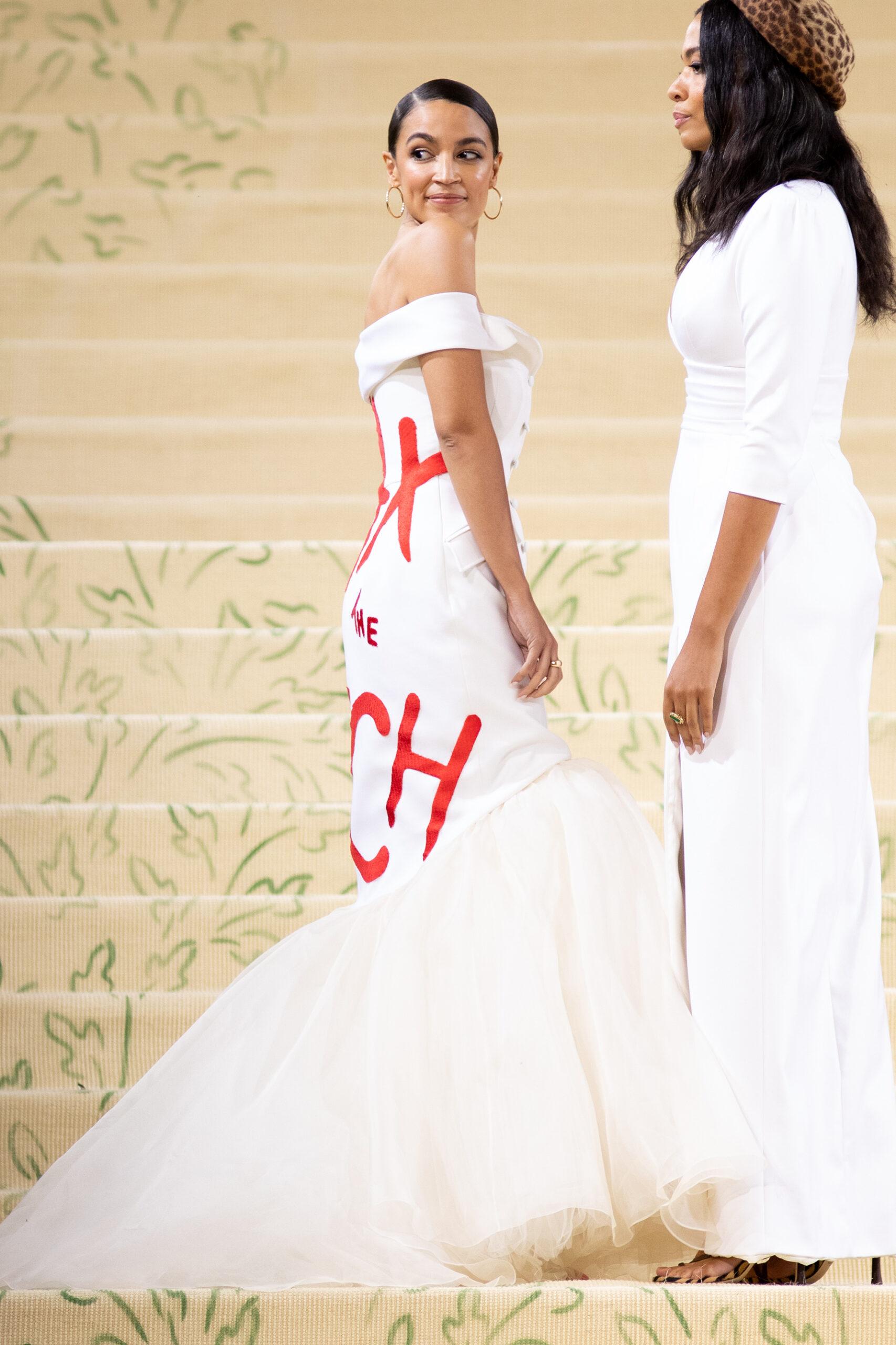 Alexandria Ocasio-Cortez The 2021 Met Costume Gala Celebrating In America: A Lexicon Of Fashion