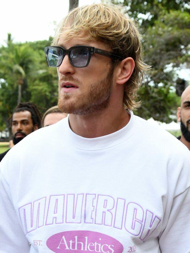 Logan Paul, and their entourages, arrive to Versace Mansion for a press conference before their big fight in Miami