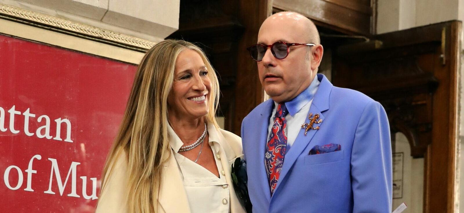 Sarah Jessica Parker and Willie Garson filming And Just Like That