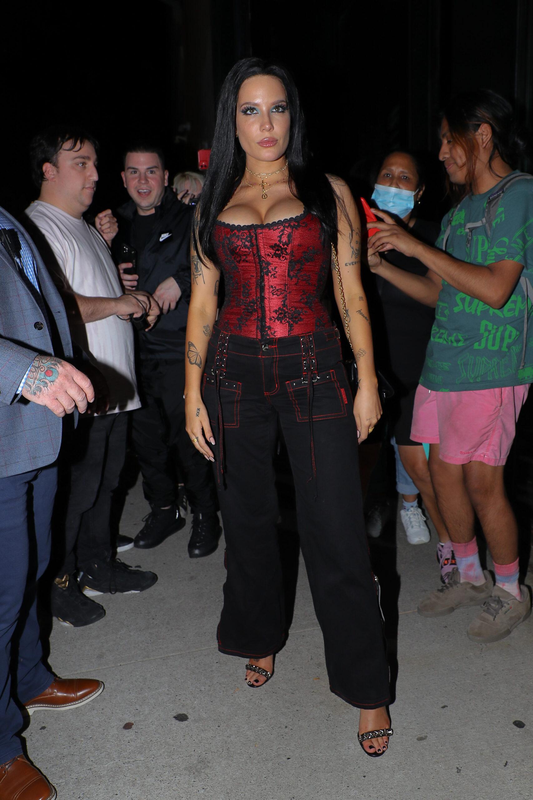 Halsey and Alev Aydin pose while leaving the Spring Studios during NYFW in New York City