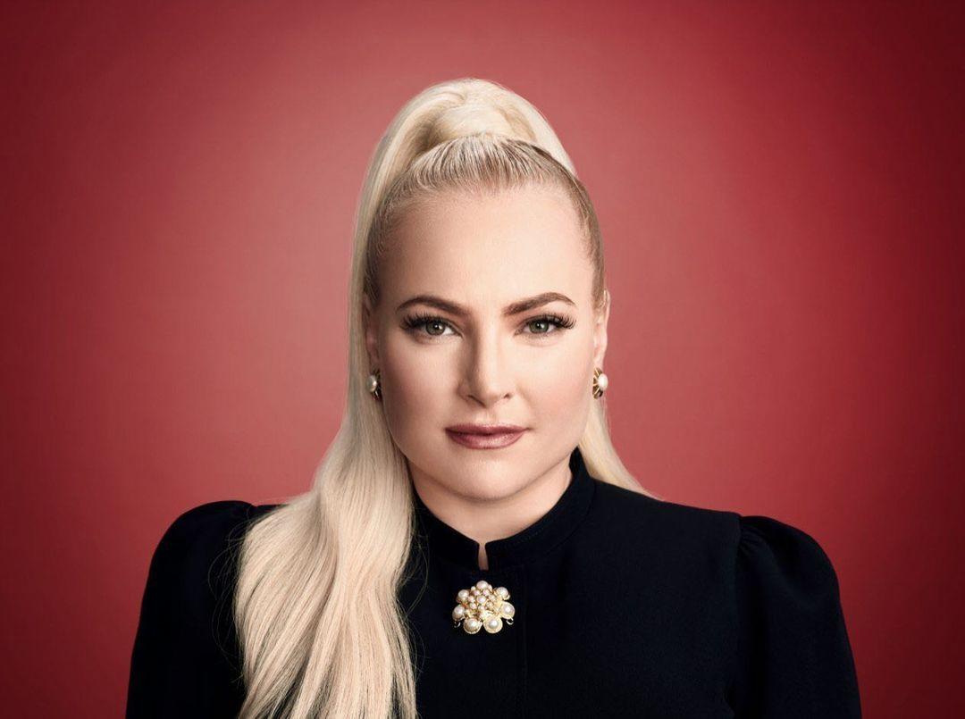A photo showing Meghan McCain in a black dress sporting a blond hair styled in a high ponytail.