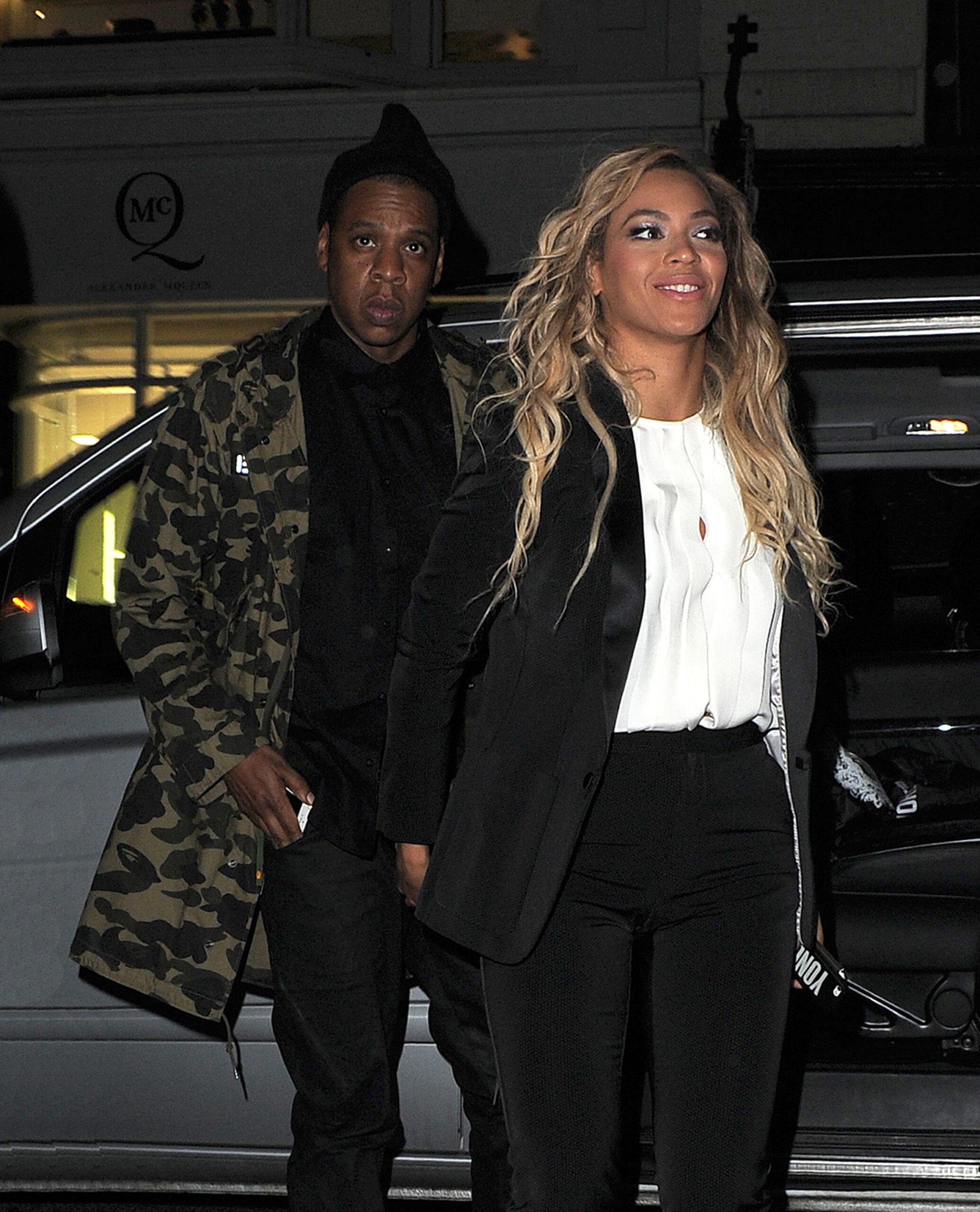 Beyonce Knowles and her husband Jay Z are seen arriving at The Arts Club in Mayfair