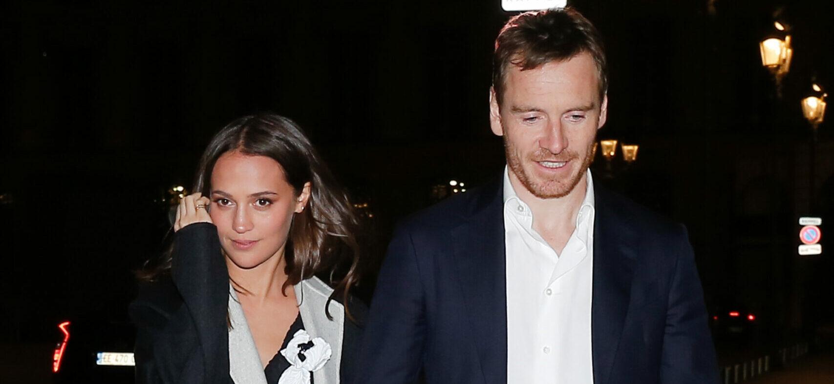 Michael Fassbender and Alicia Vikander leaving Louis Vuitton dinner during the Paris Fashion Week 2020