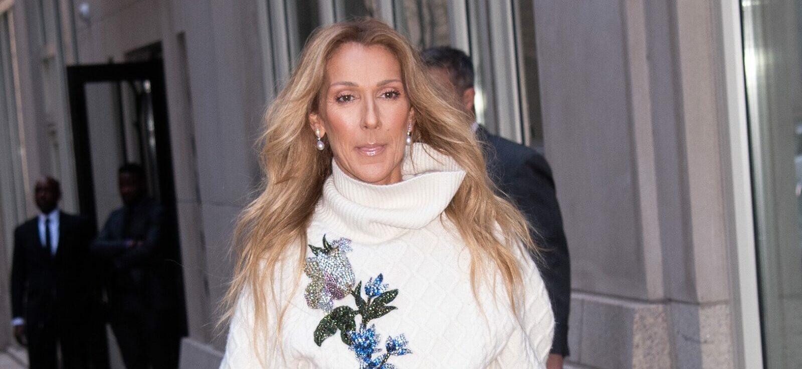 Celine Dion Departs Hotel in NYC in a Flowered Dress