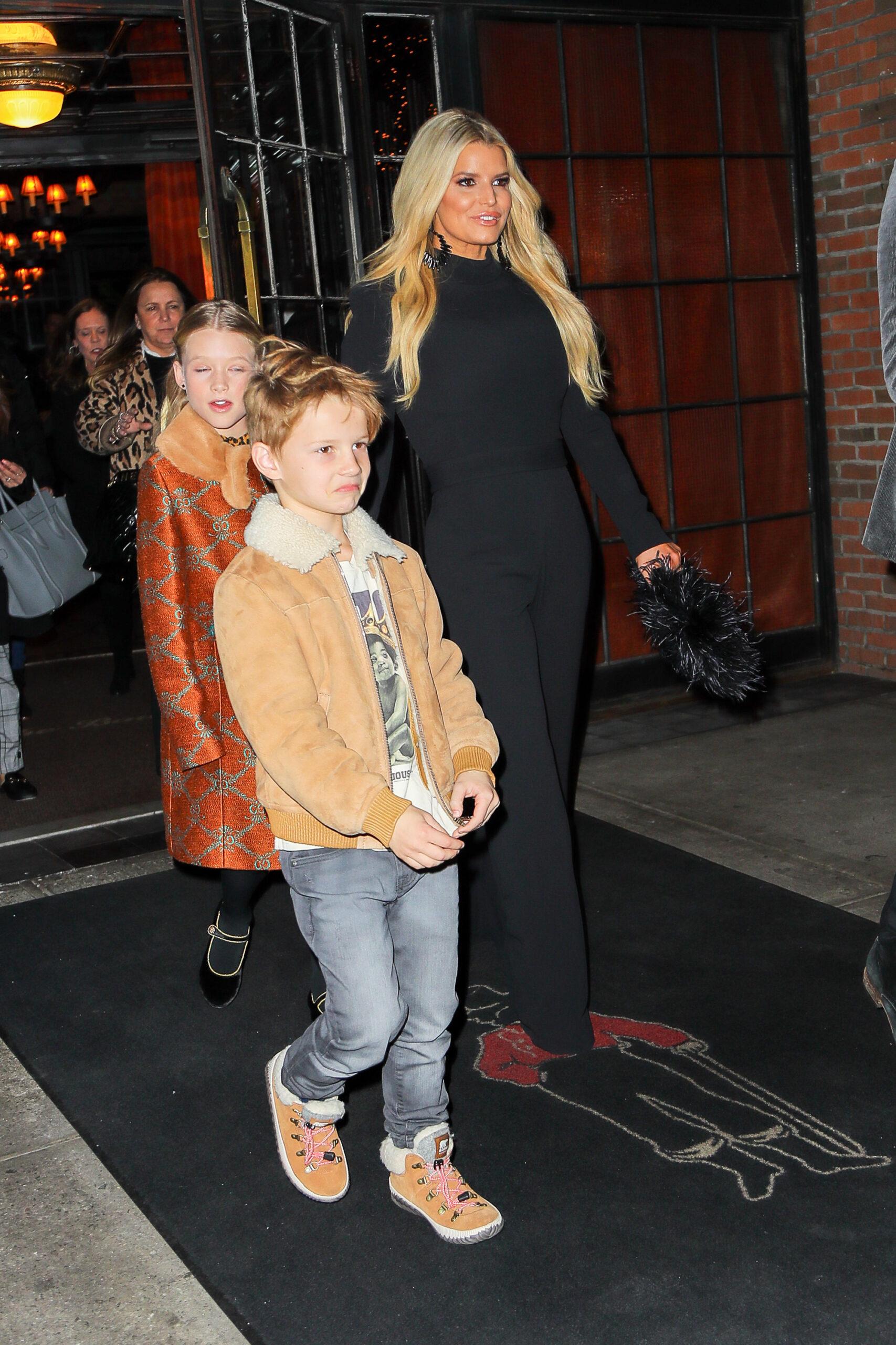 Jessica Simpson and Eric Johnson seen leaving with their kids in NYC on Feb 04 2020