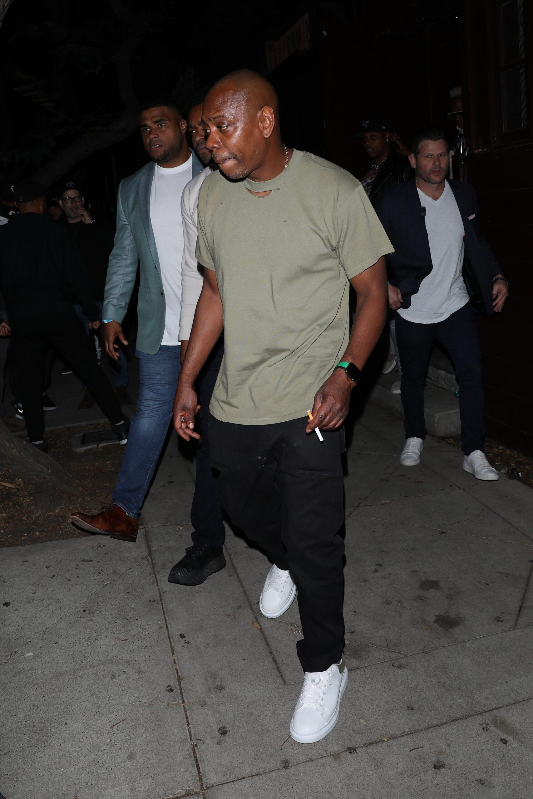Comedian Dave Chappelle is seen exiting the Peppermint club after performing on stage