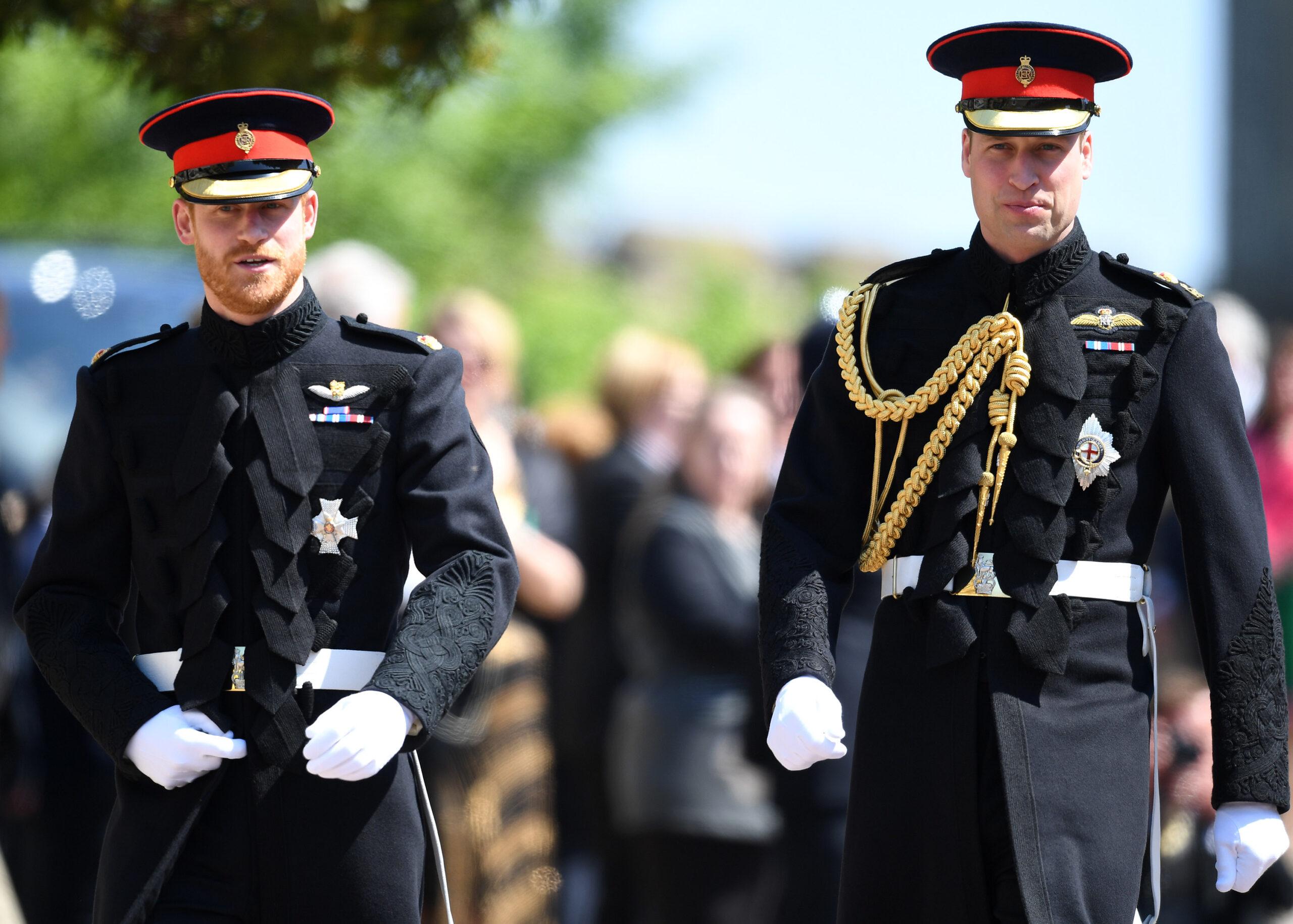 Prince Harry and Prince William seen arriving at Windsor Castle for Harry's wedding to Meghan Markle
