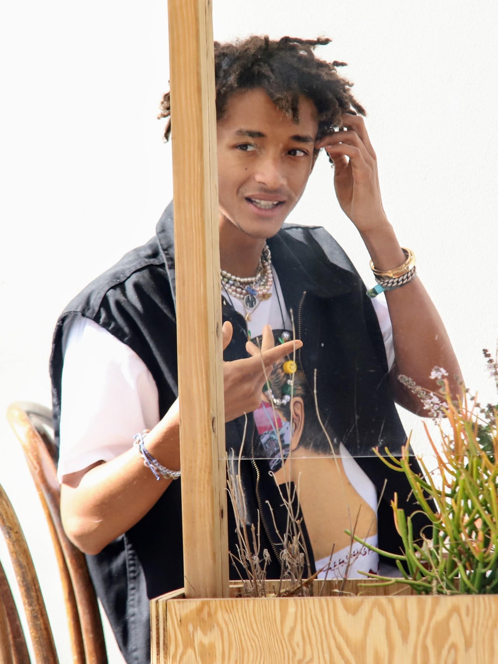 Jaden Smith seen lunching with friend while promoting his new music "Transitions" on his back