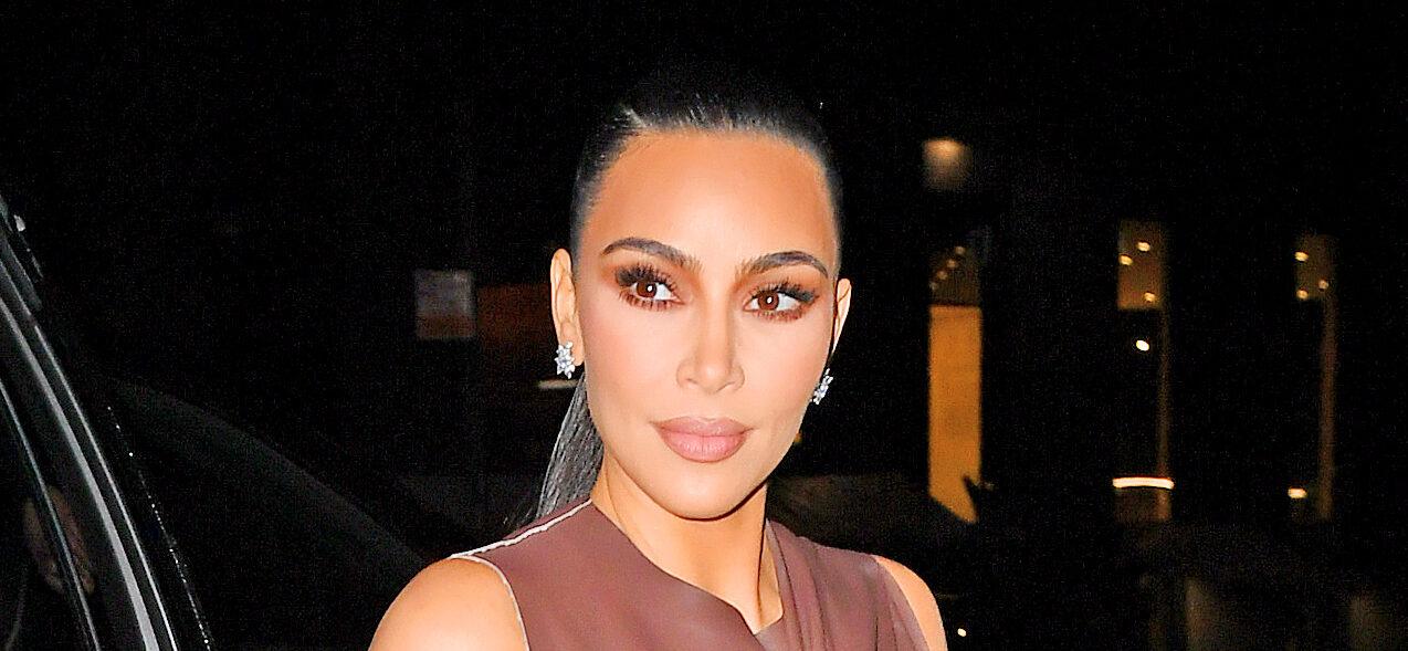 Kim Kardashian wears a leather dress from her upcoming Fendi x Skims release