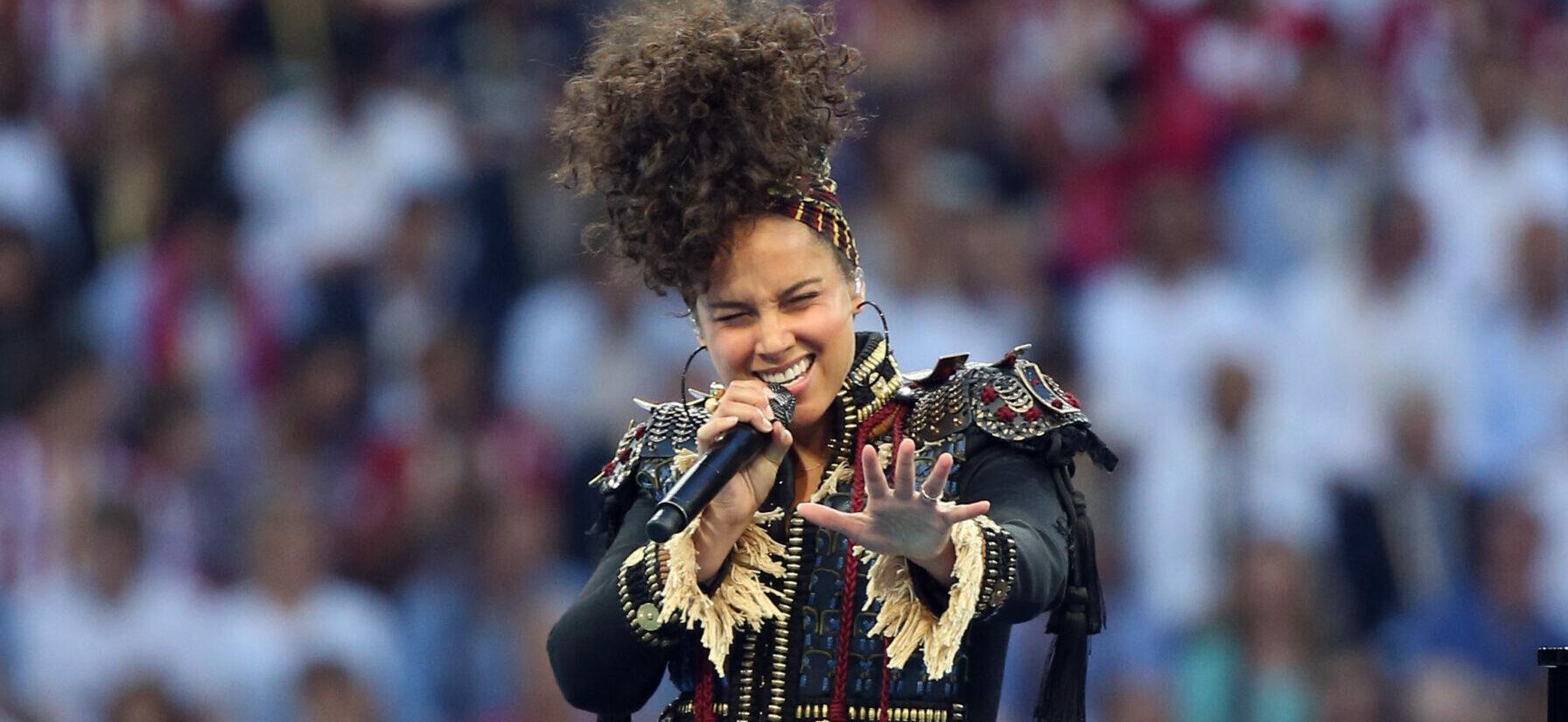 Alicia Keys during her performance at the 2016 UEFA Champions League Final Real Madrid v Atletico Madrid May 28th