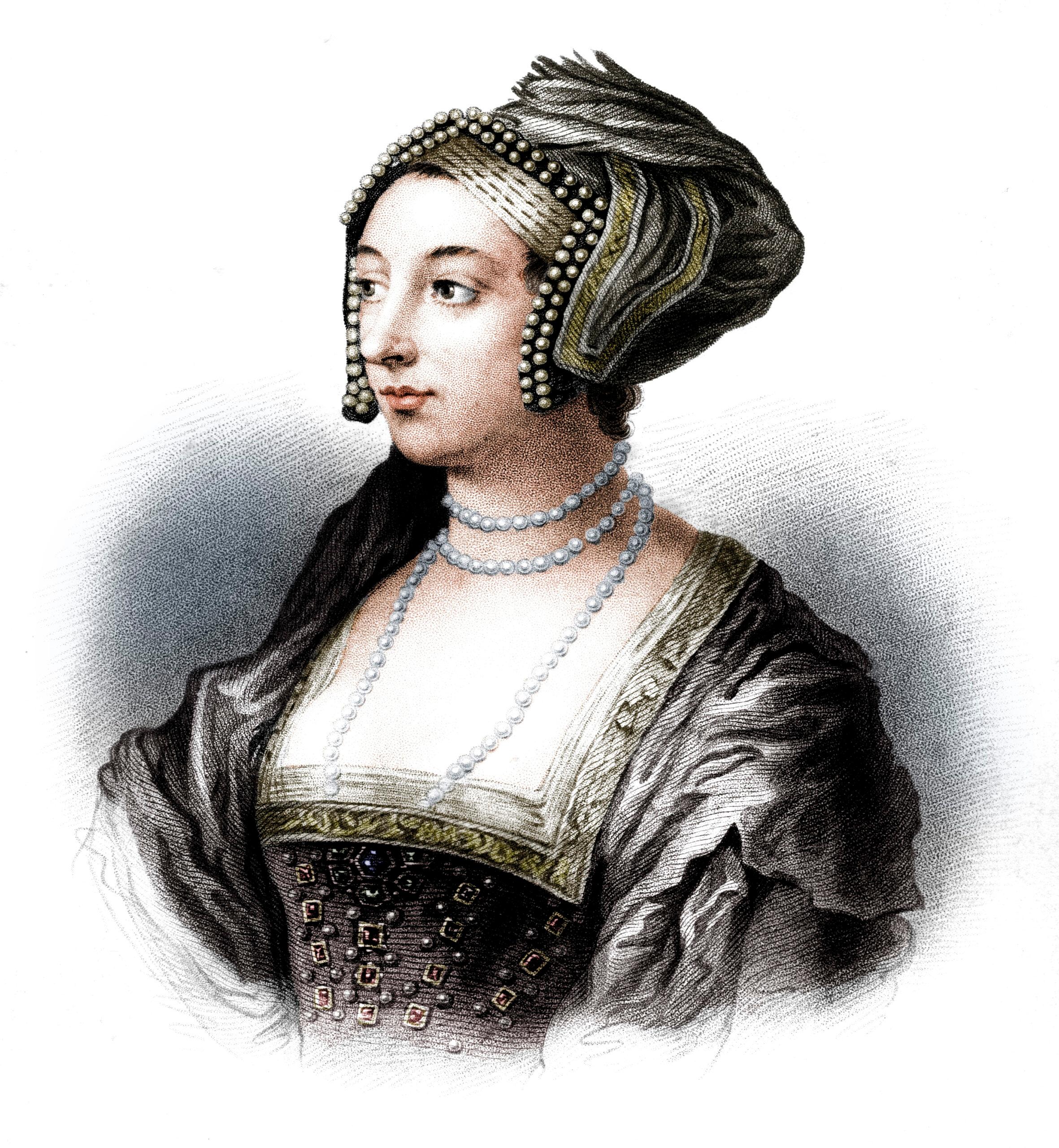 An ancient photo of Anne Boleyn in her royal apparel