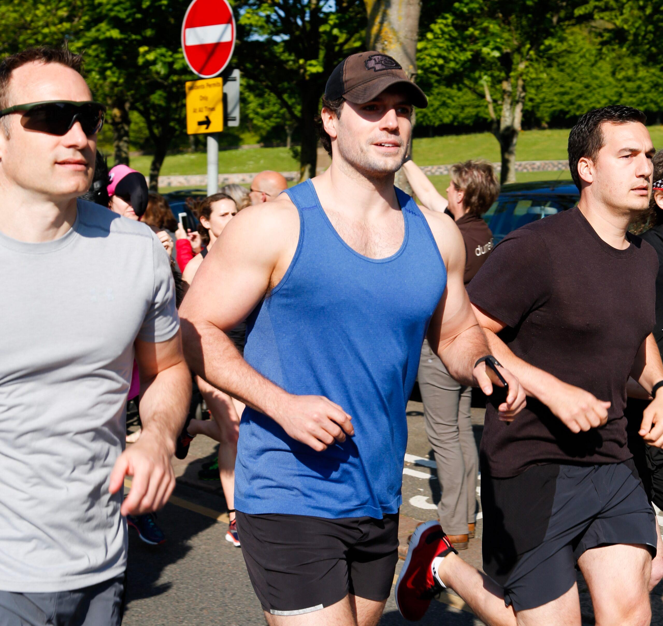 Henry Cavill running the annual Durrell charity run in St Helier on the island of Jersey
