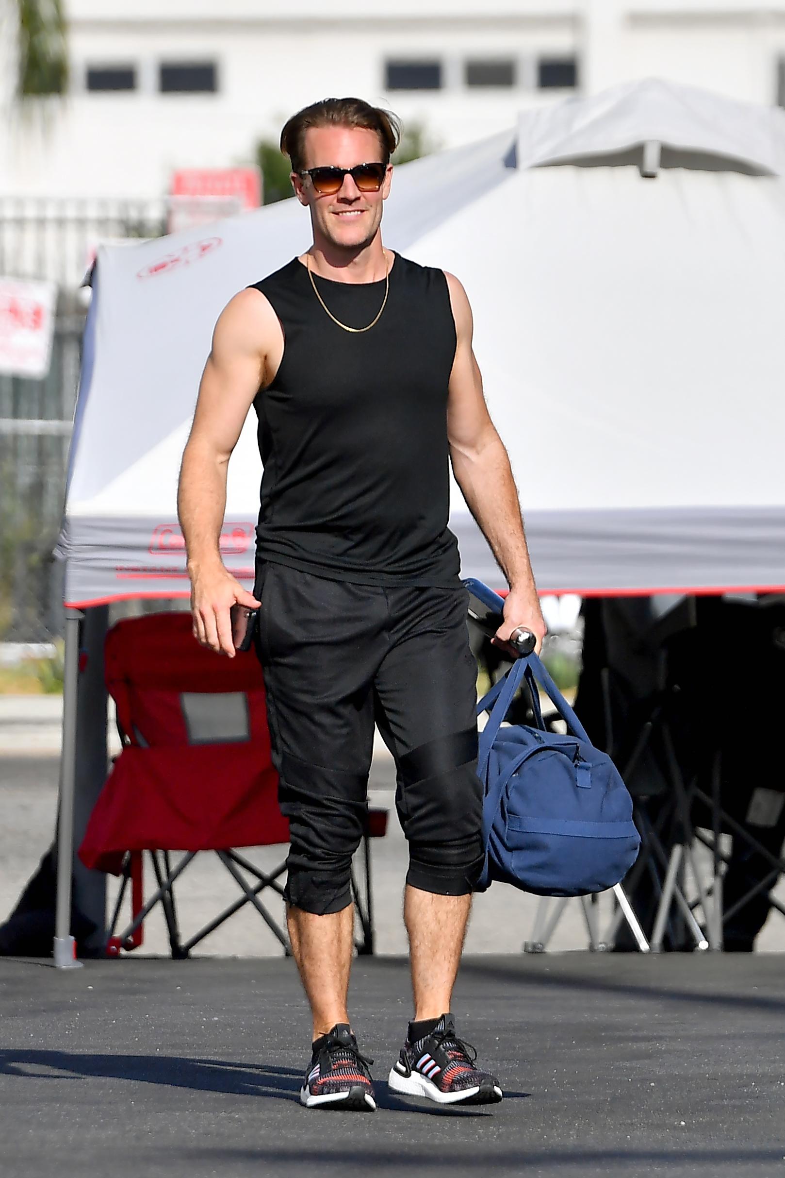 James Van Der Beek shows off his guns as he leaves Dancing with the Stars rehearsals in Los Angeles