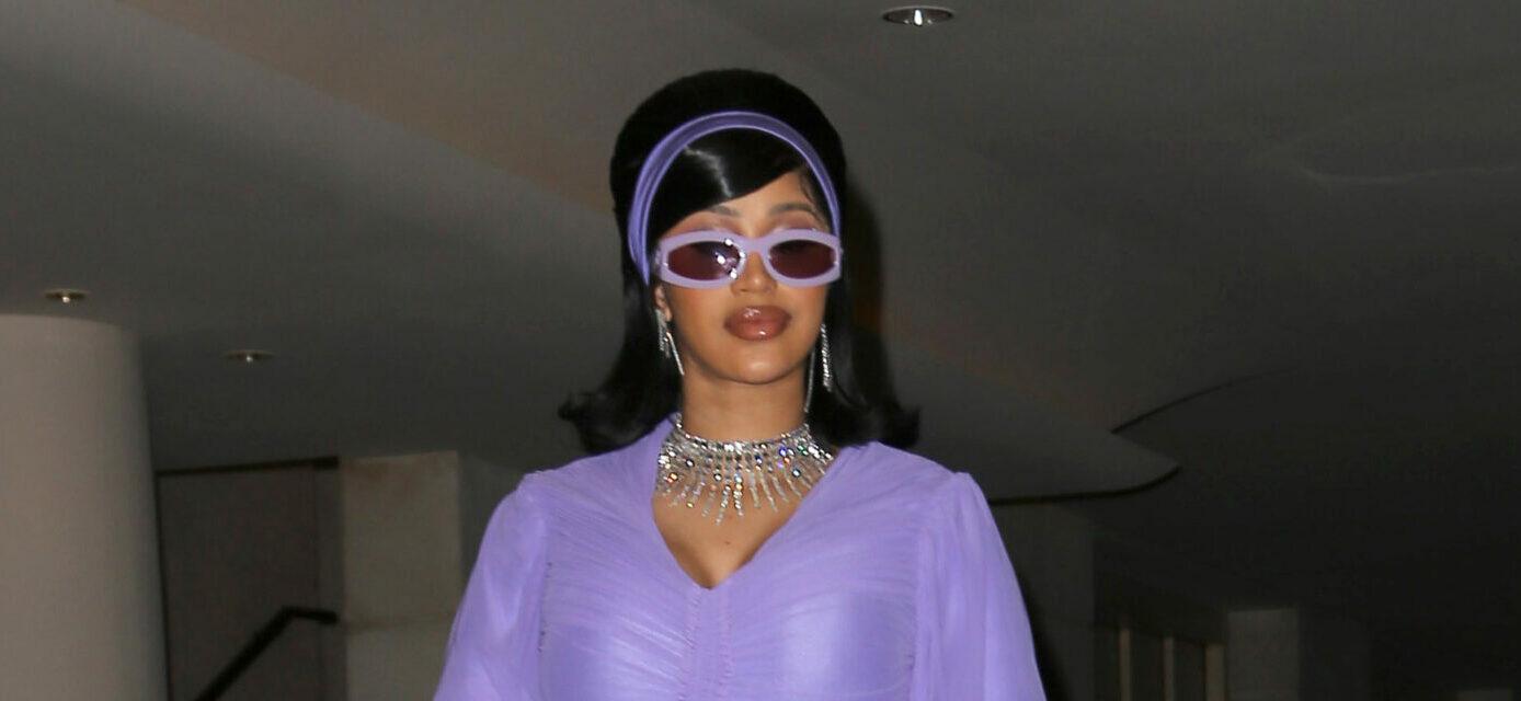 Cardi B is seen dressed in lilac outfits in Paris