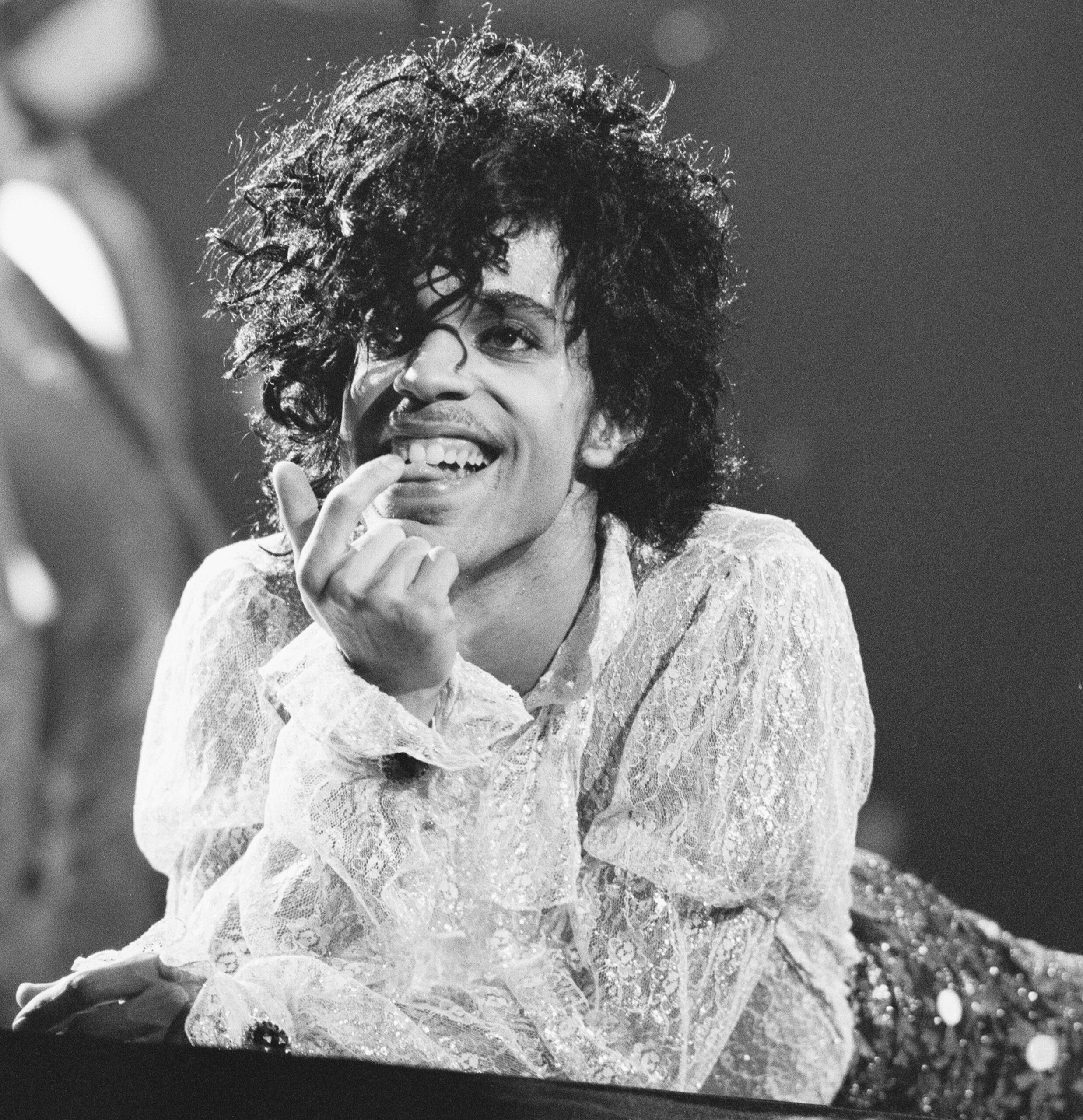 A photo showing Prince with full hair.