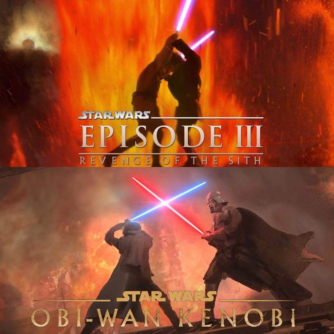 Obi-Wan Kenobi and Episode III Star Wars lightsaber battle 