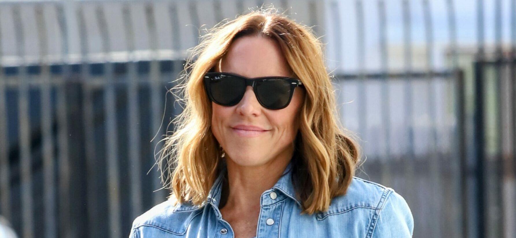 Mel C rocks denim outfit with tone abs headed into dance rehearsals