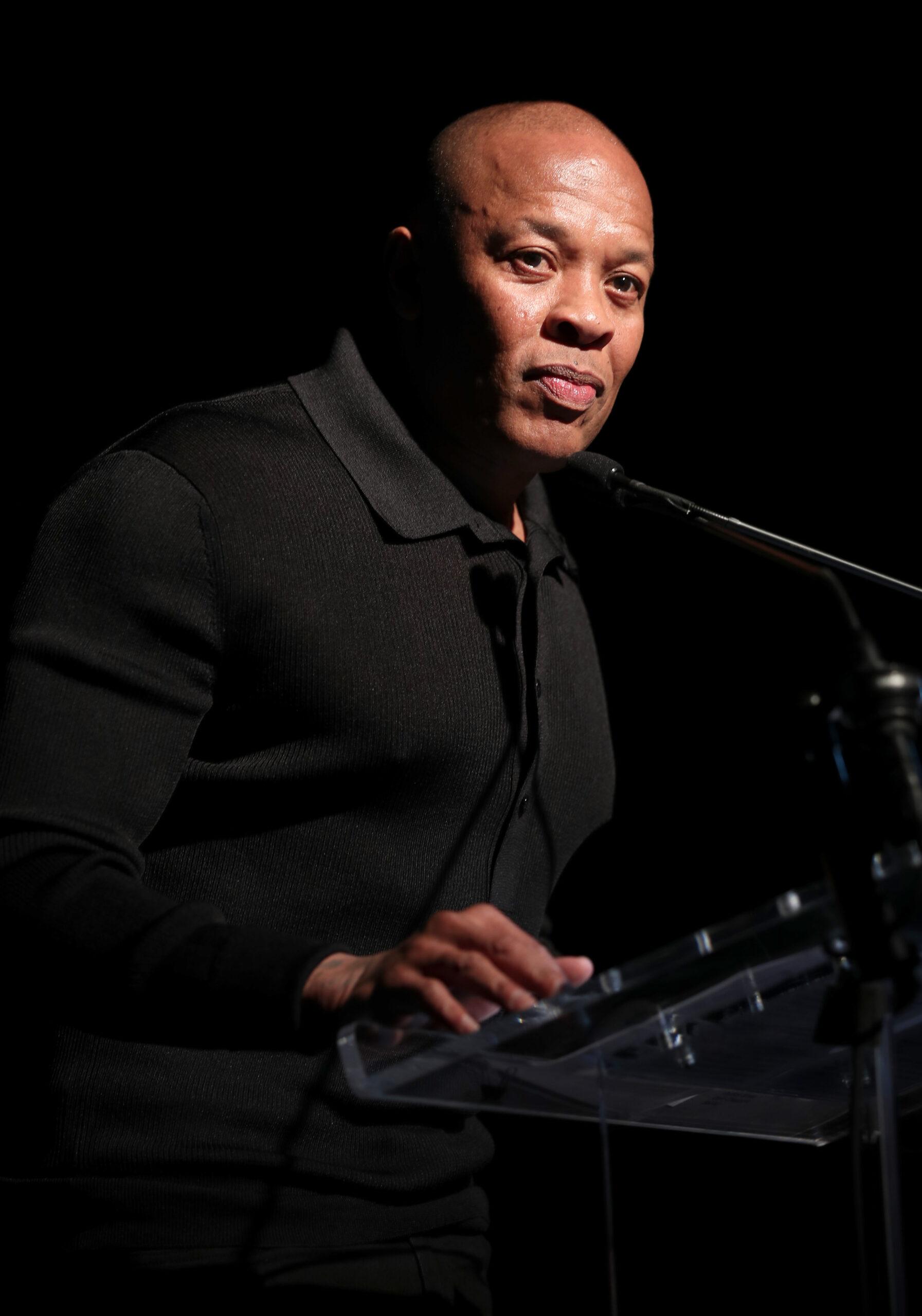 Dr. Dre speaks on stage