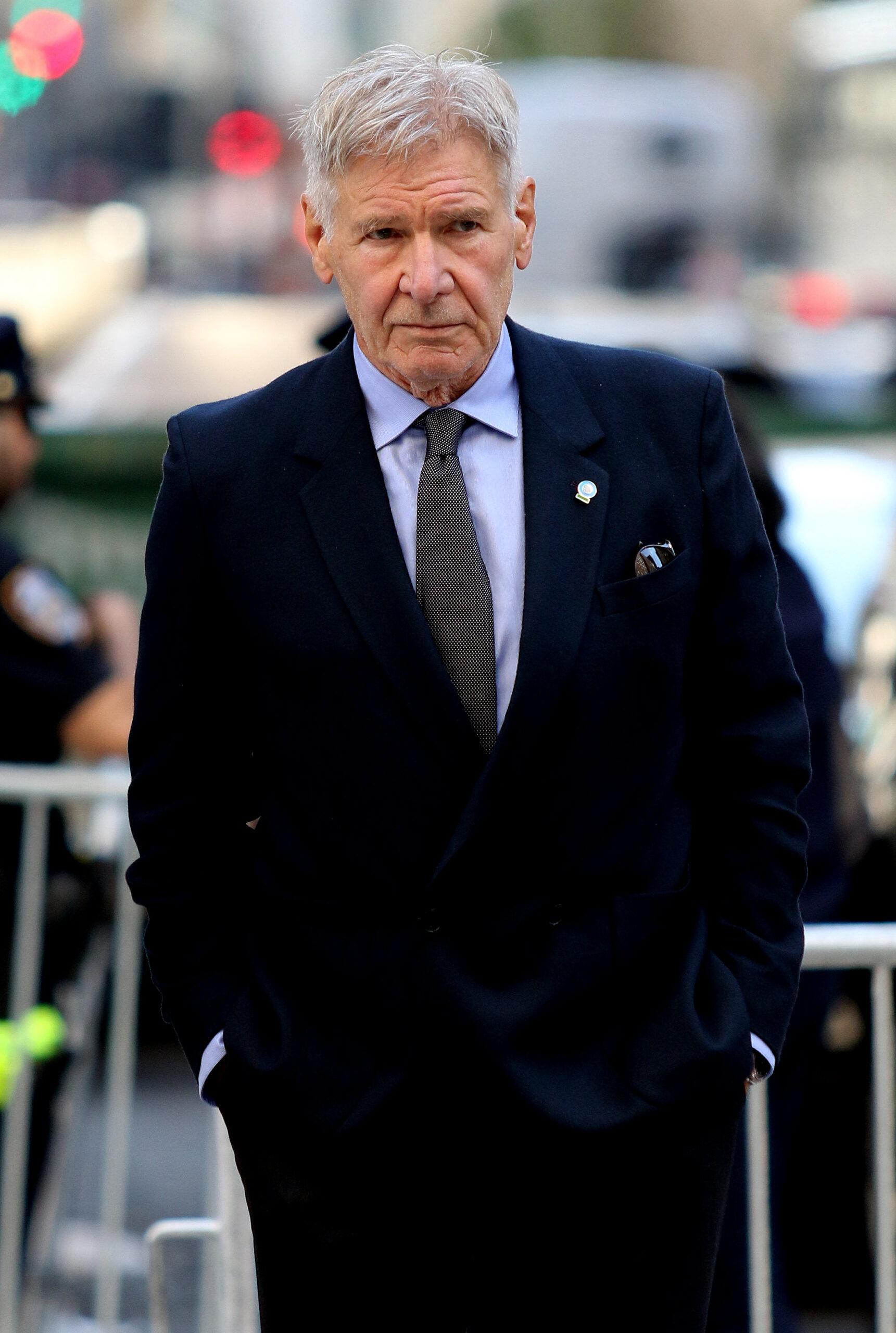 Harrison Ford is denied entry by Homeland Security Police during gridlock streets for UN General Assembly in NYC