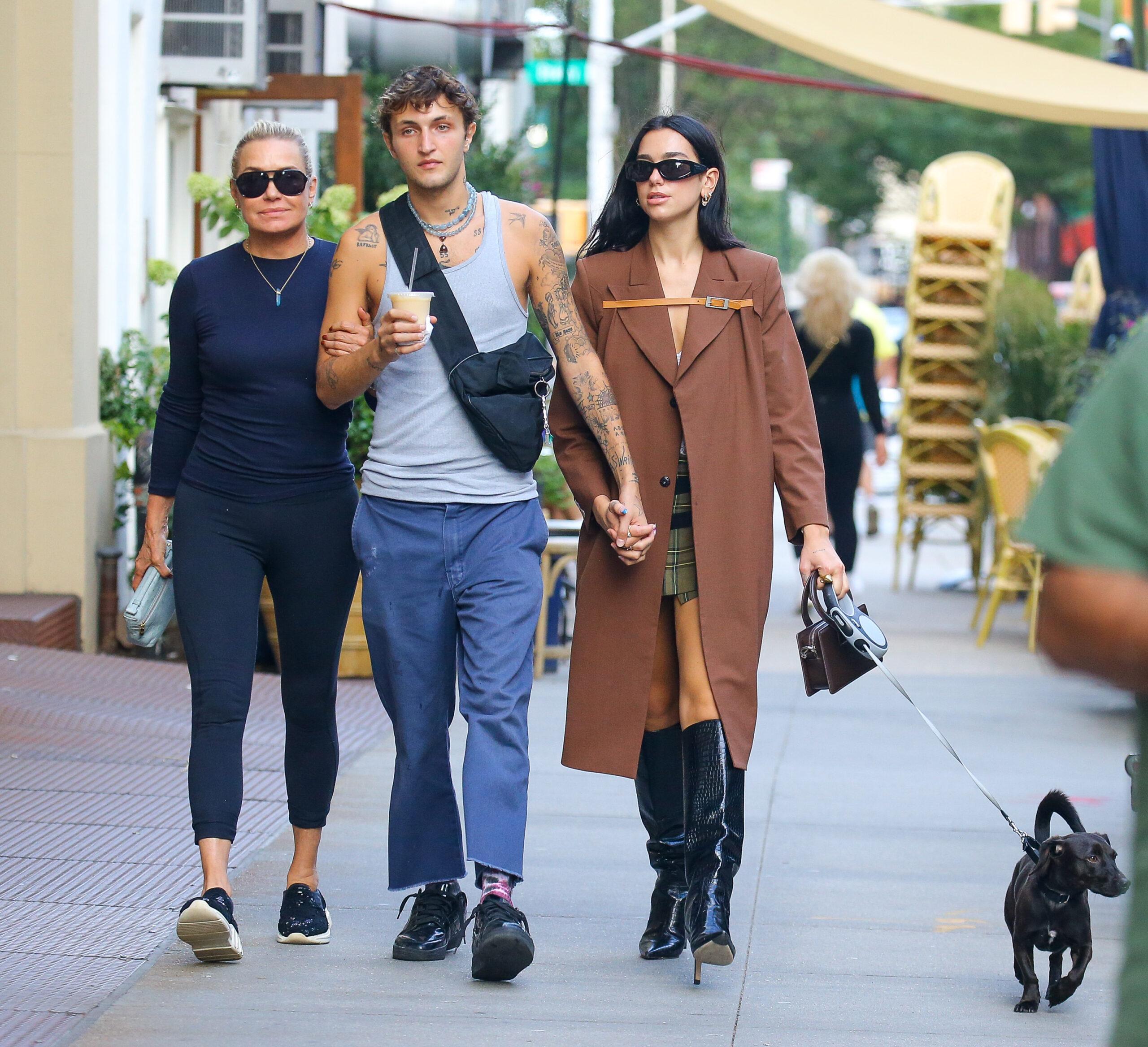 Dua Lipa Anwar Hadid and mom Yolanda Hadid seen walking around with Dua apos s dog in NYC