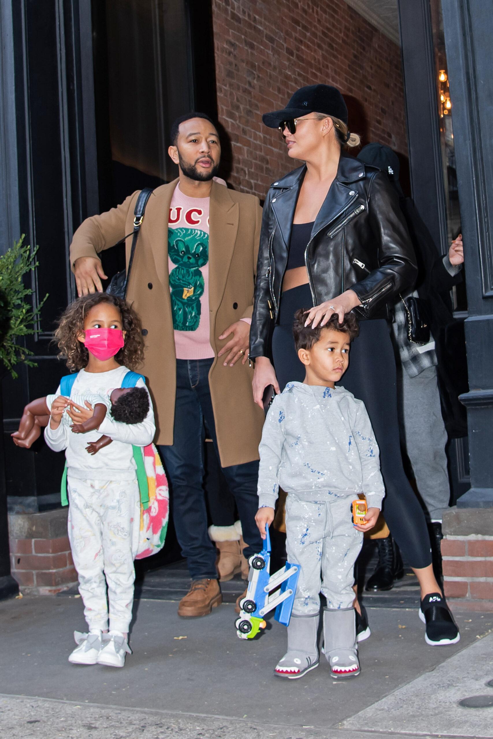 Chrissy Teigen John Legend and Family Head to Airport in NYC