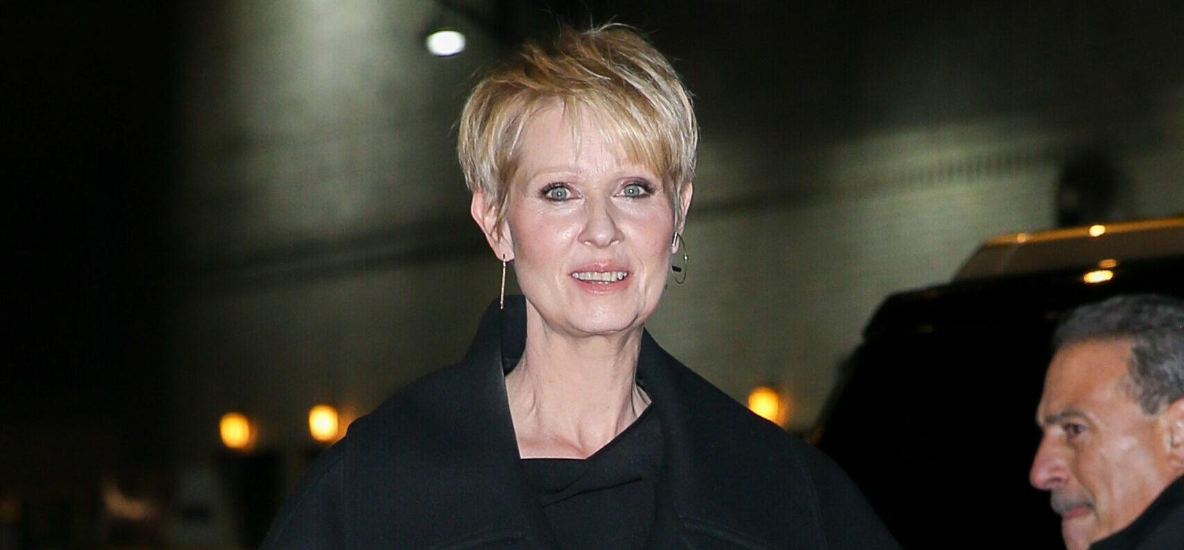 Cynthia Nixon seen posing outside The Late Show With Stephen Colbert in New York City