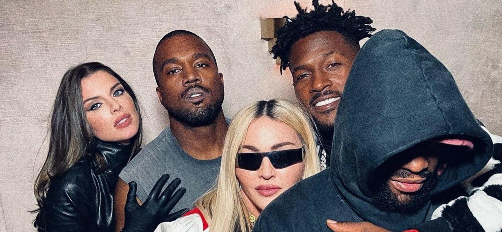 Julia Fox, Kanye West, Madonna, Antonio Brown, and Floyd Mayweather hanging out.