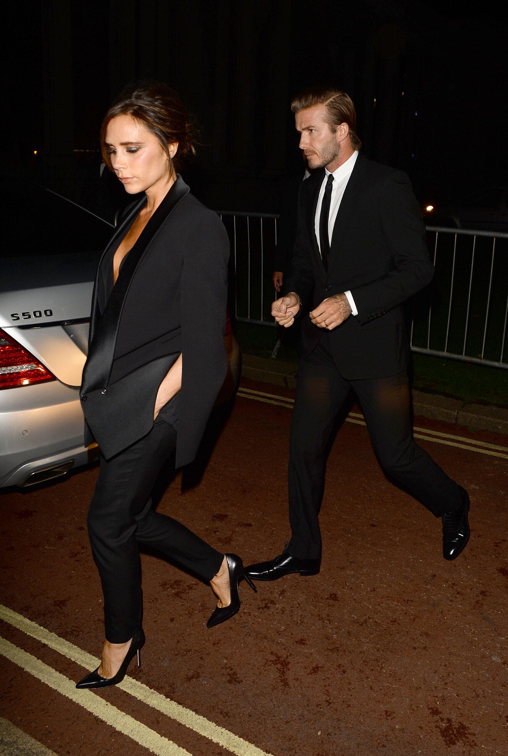 Victoria Beckham e David Beckham na festa do Fashion Council 2014 da London Fashion Week