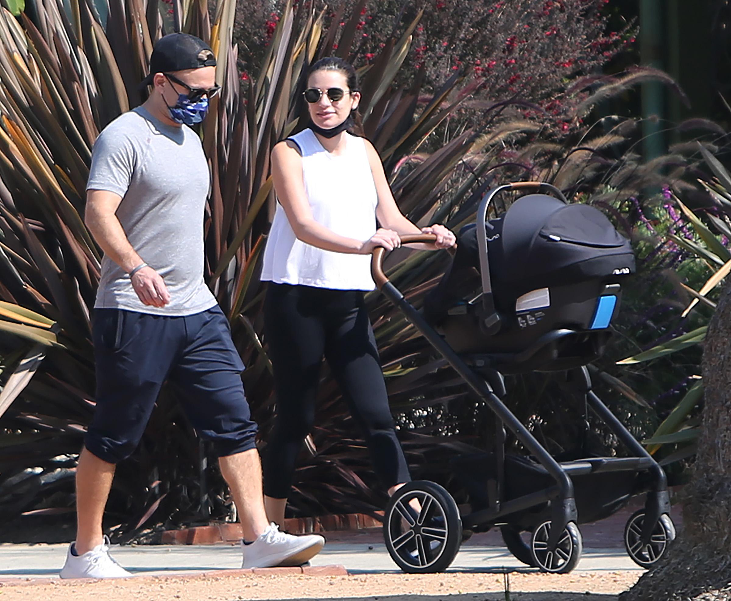 Lea Michele and Zandy Reich goes for a stroll with new born baby in Los Angeles