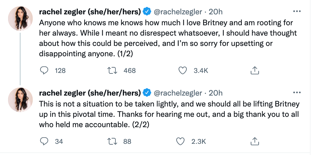 Rachel Zegler apologizes to Britney Spears