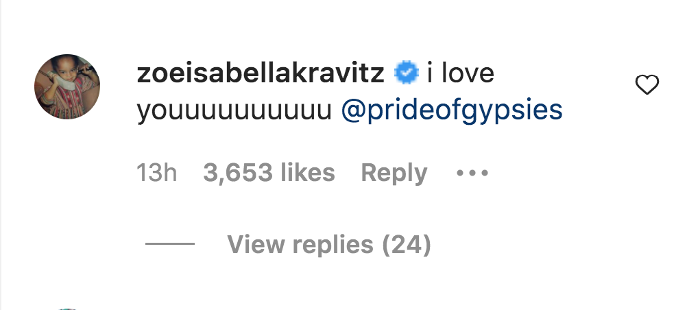 Zoe Kravitz's comment on Jason Momoa's post on Instagram