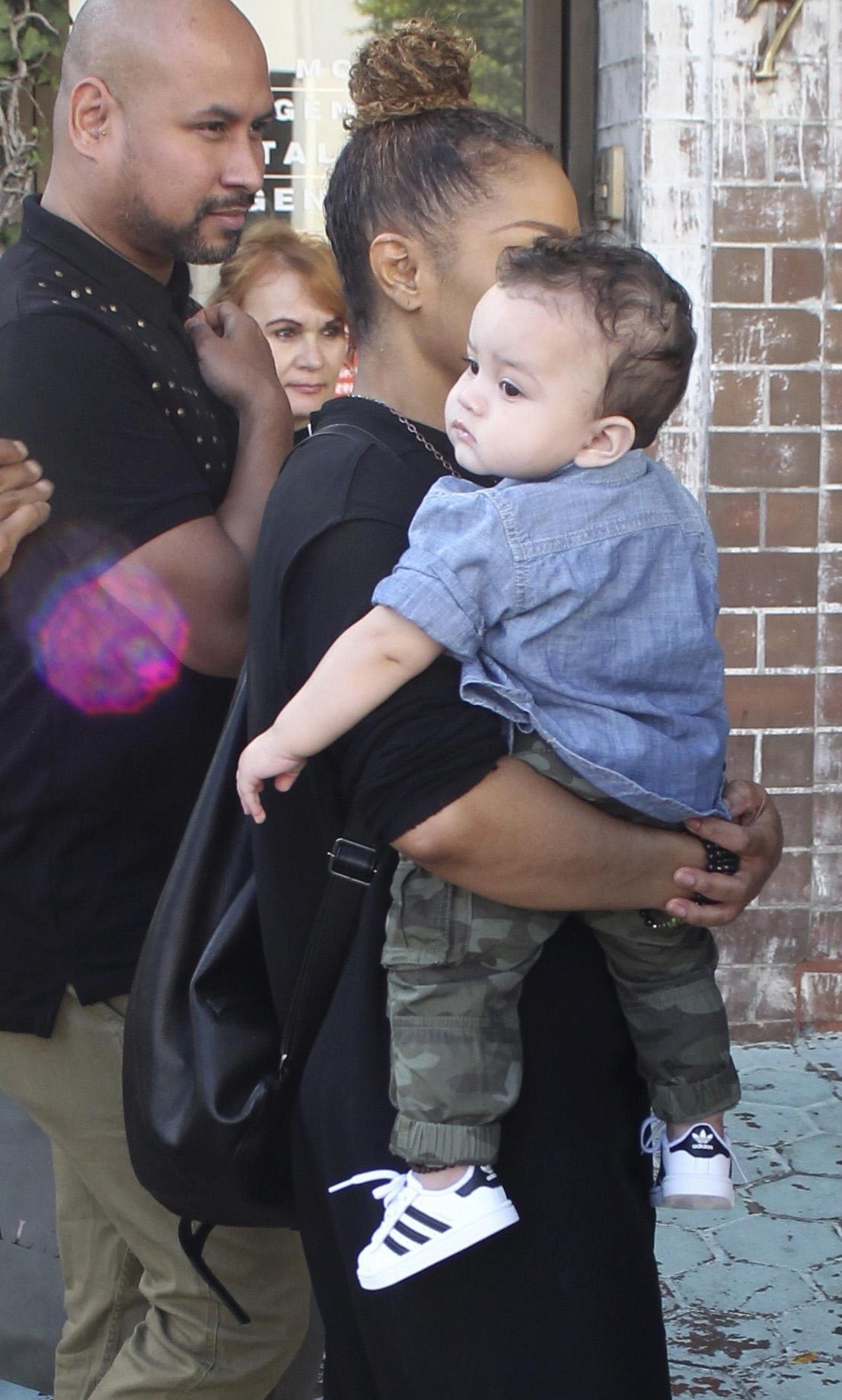 Janet Jackson goes for lunch at the Ivy with her son Eissa and her boyfriend, Preston Meneses