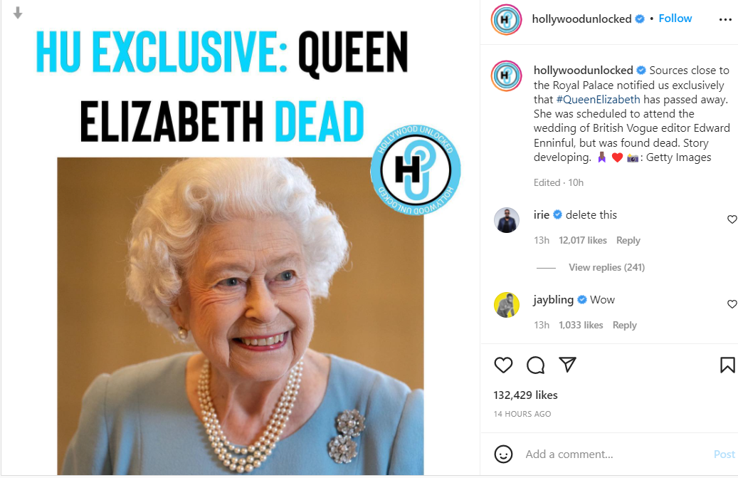 Queen Elizabeth death rumors screenshot