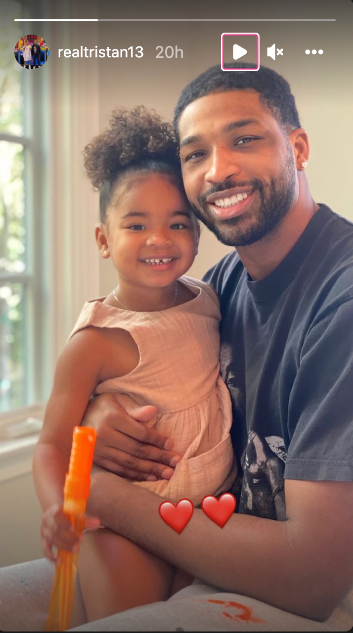 Tristan Thompson smiling with True