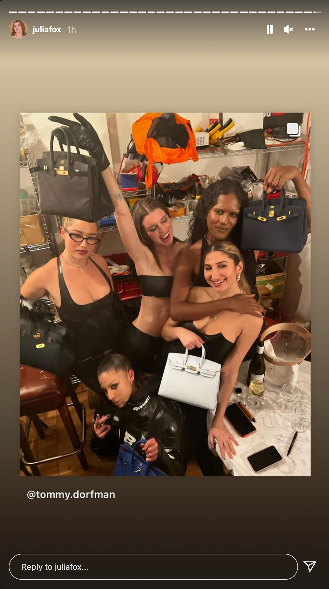 Julia Fox and her friends posing with their Birkins.