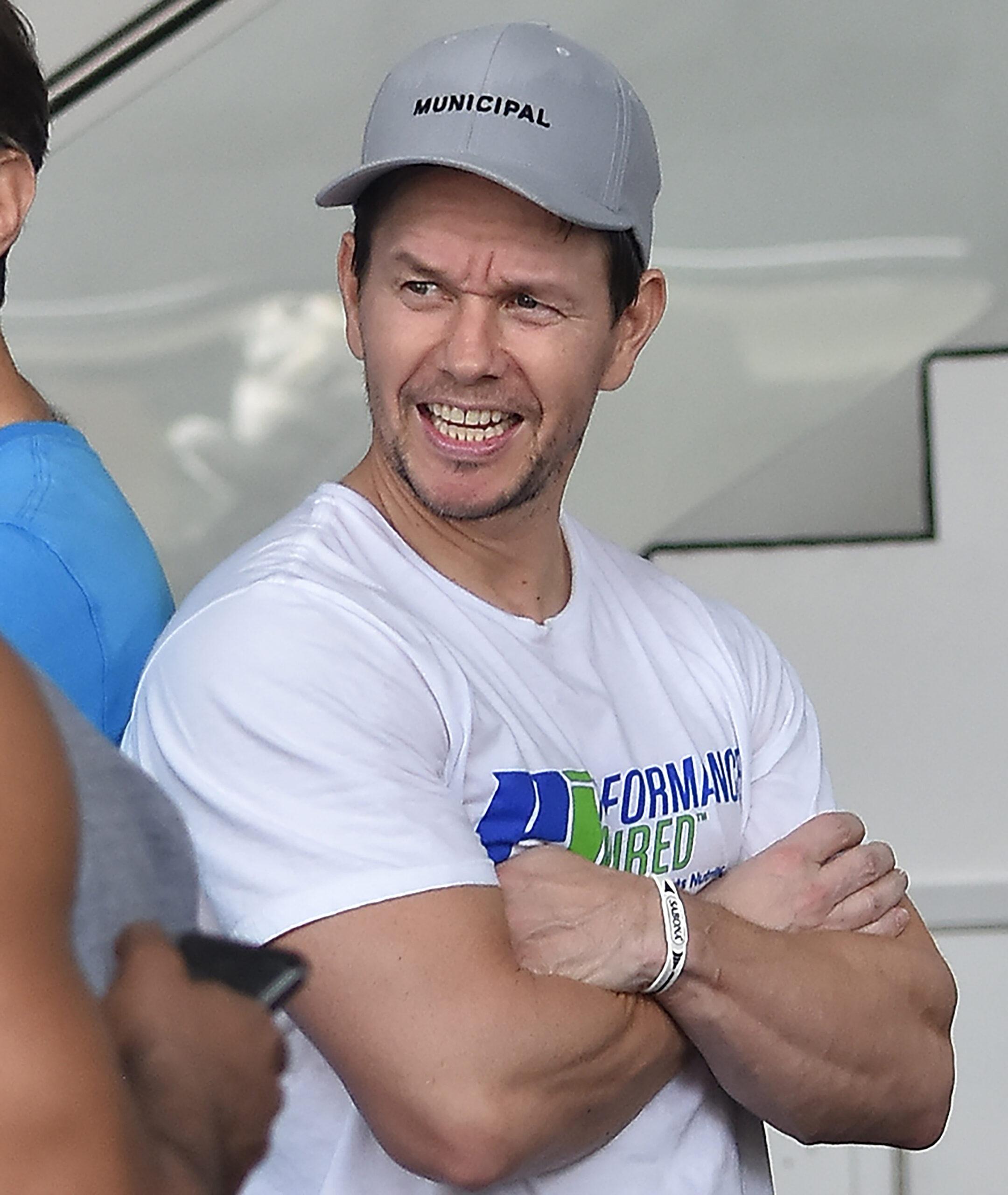 Actor Mark Wahlberg films inside the F45 gym in Studio City