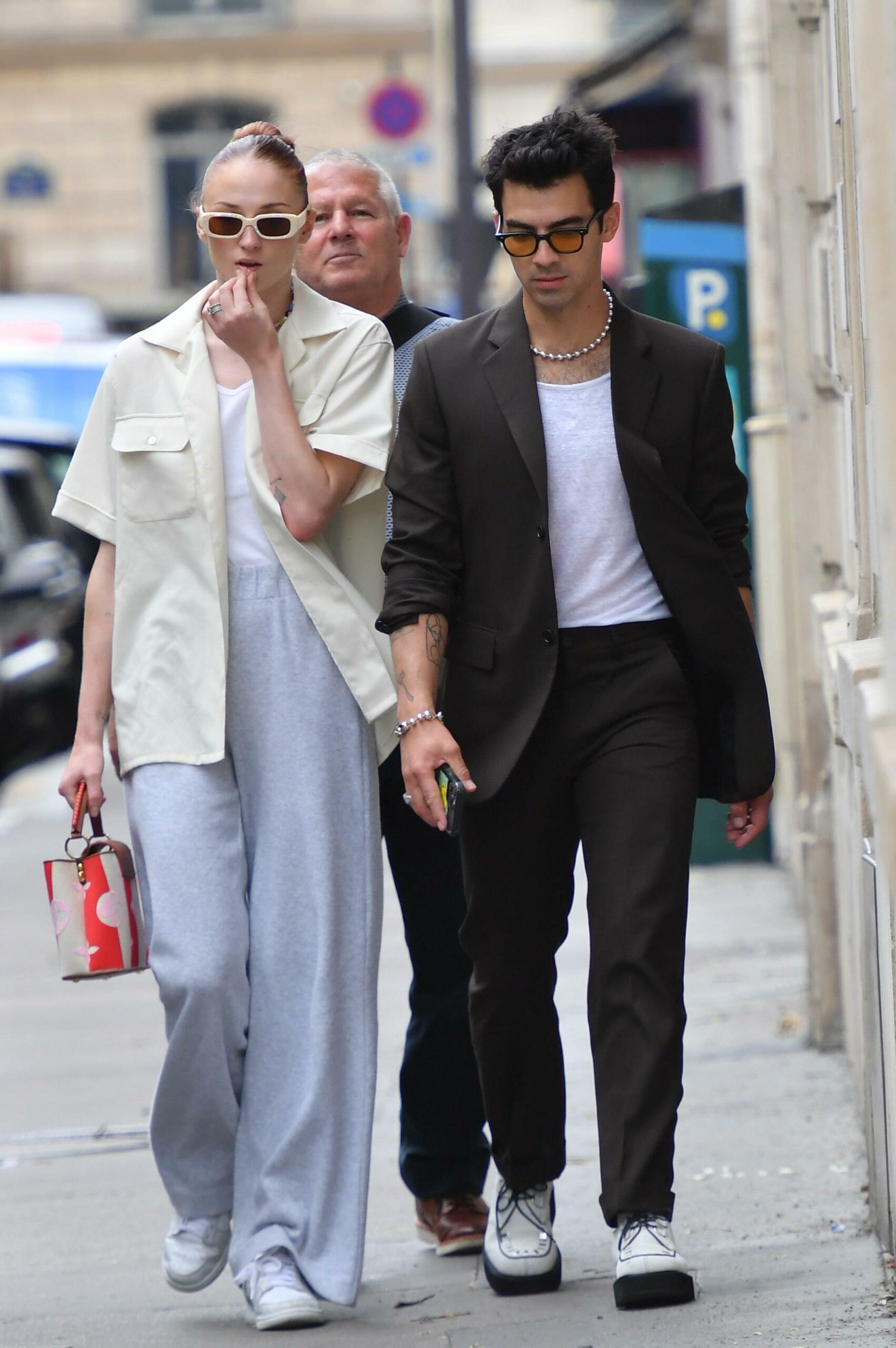 Joe Jonas and his wife Sophie Turner go for a walk during Paris Fashion week