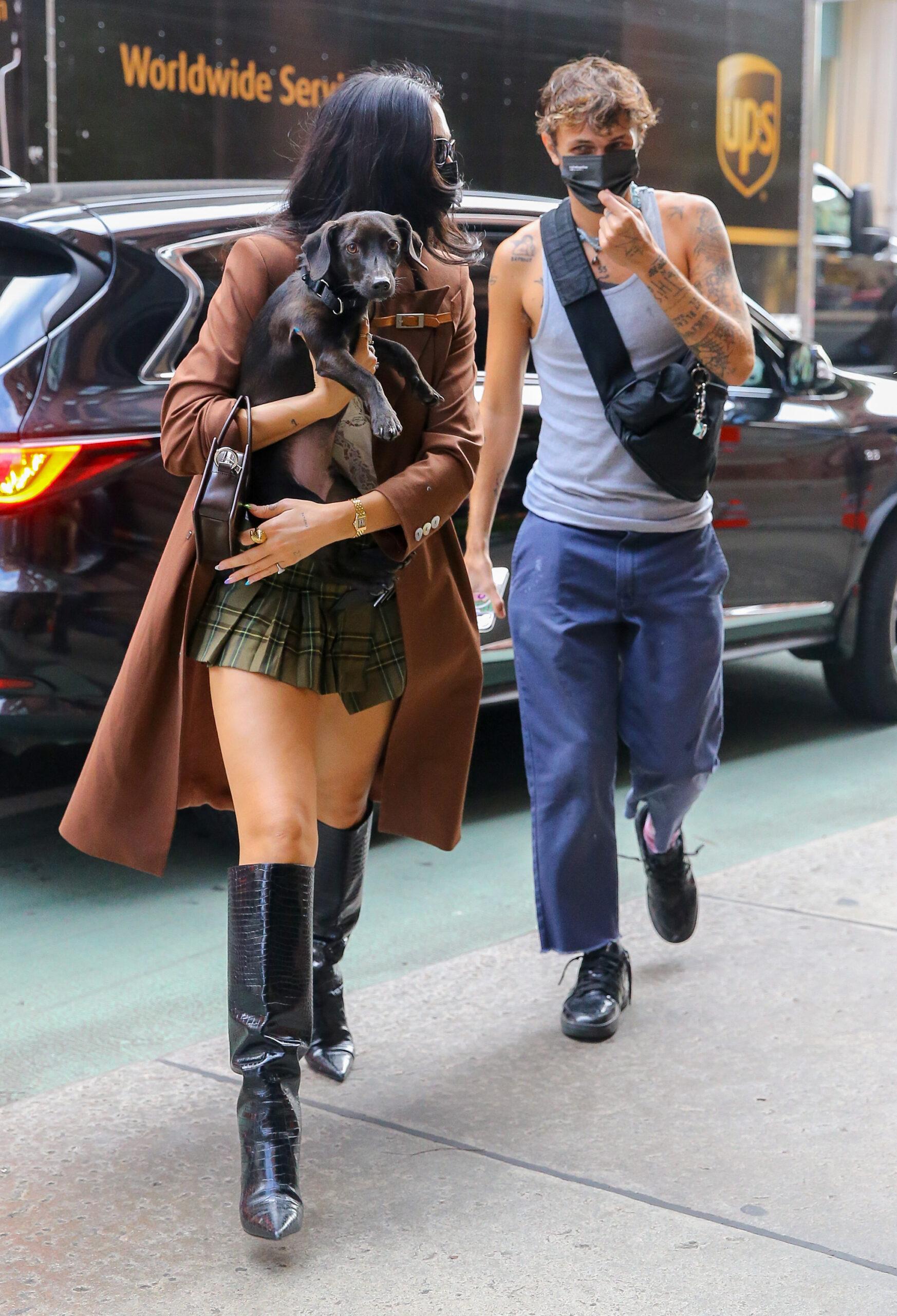 Dua Lipa and Anwar Hadid seen with their dog as arriving back at their hotel in NYC