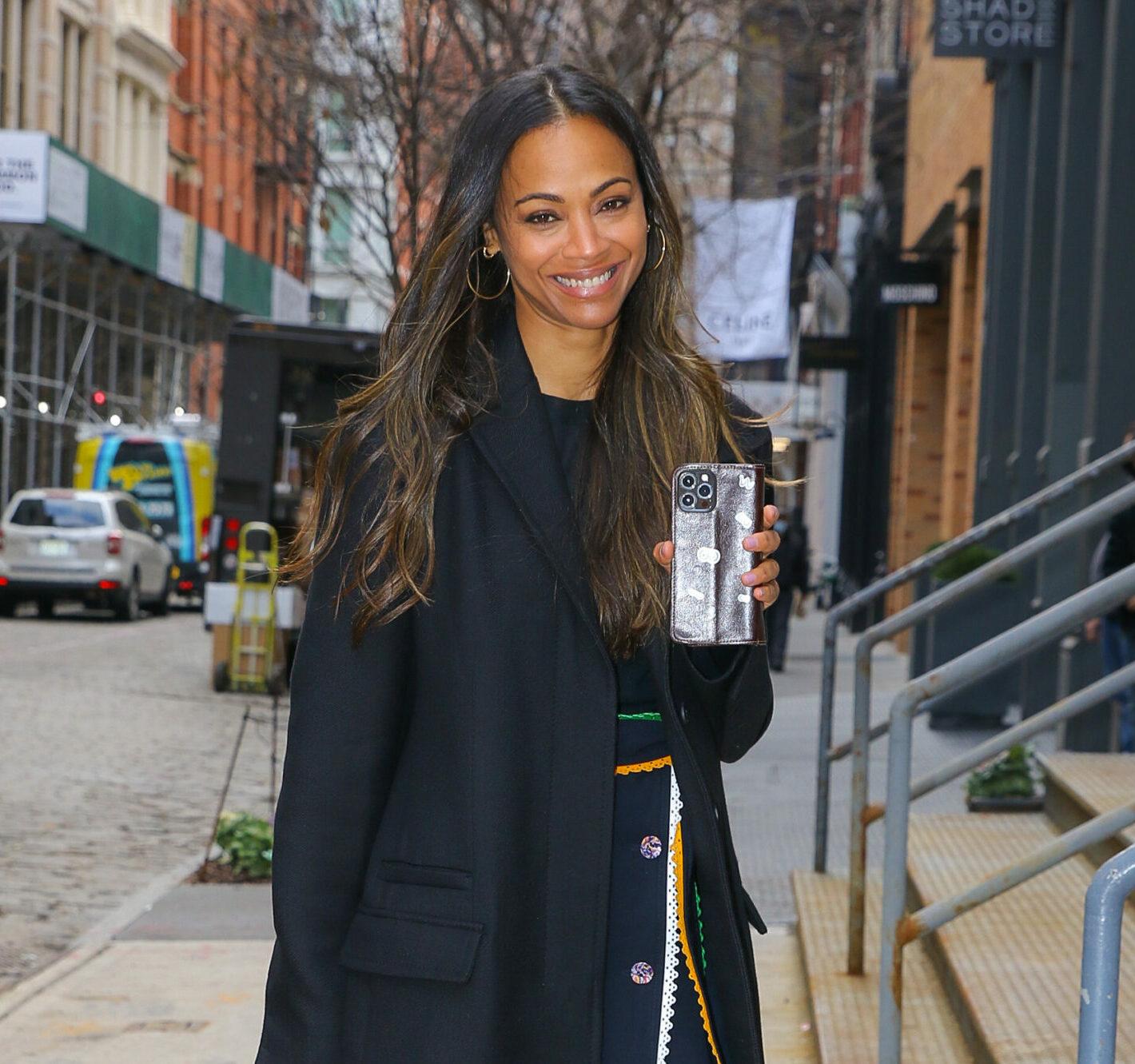 Zoe Saldana is all smiling while arriving for a meeting in SoHo NYC