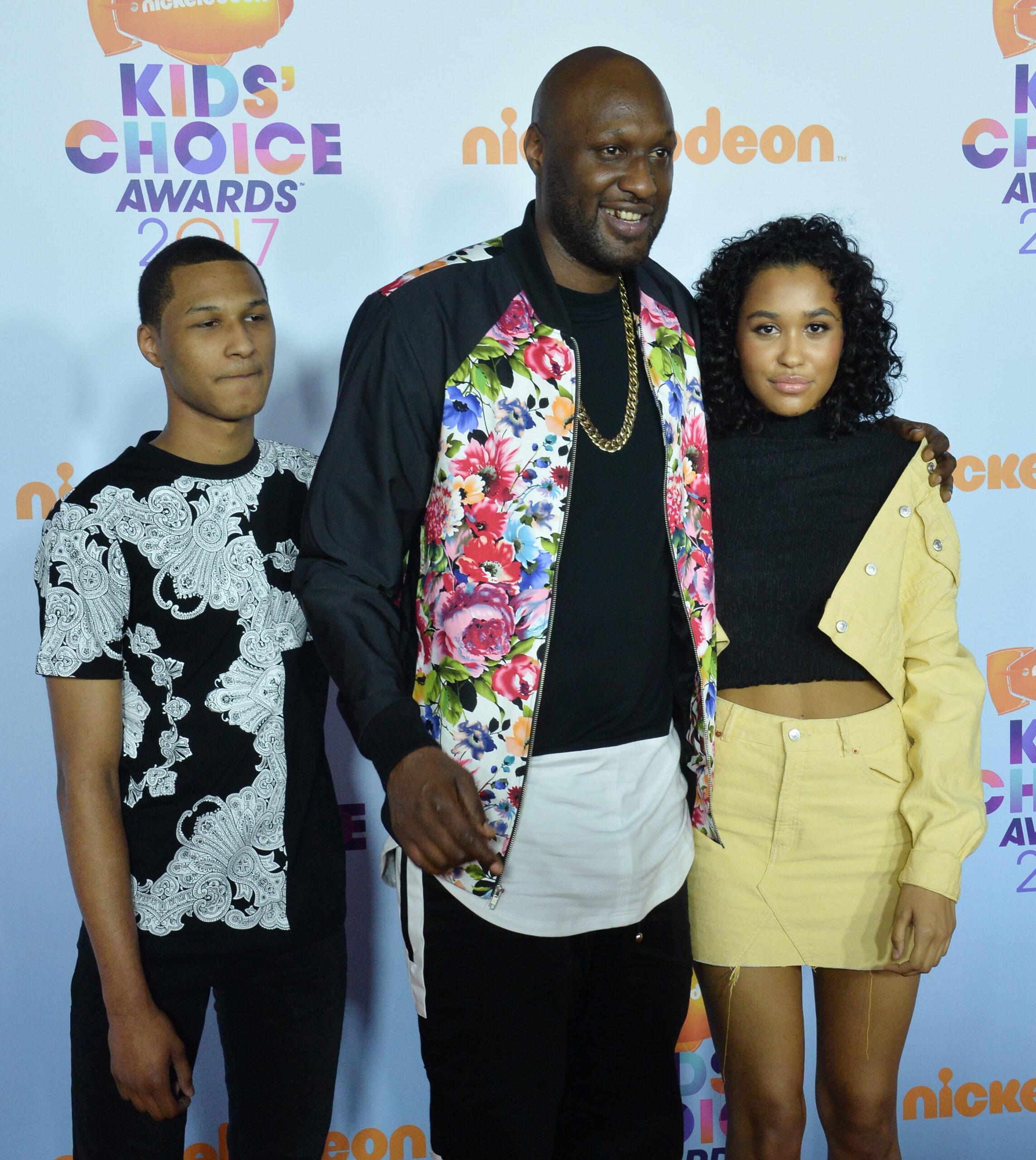 Lamar Odom, son and daughter attend the Kids' Choice Awards in Los Angeles