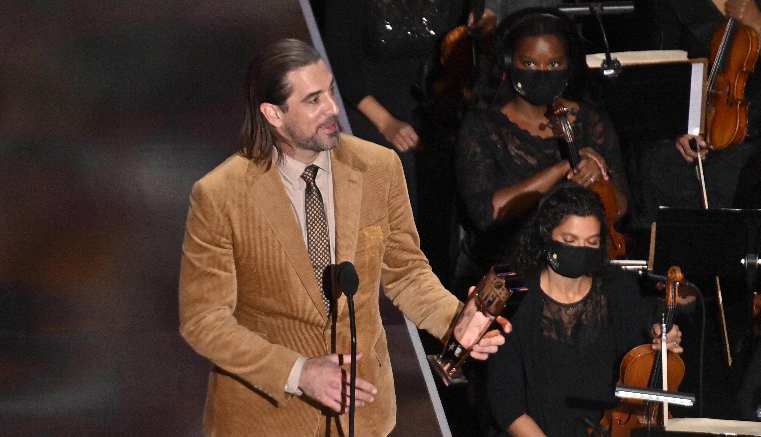 Aaron Rodgers accepts the NFL MVP award at You Tube Theater