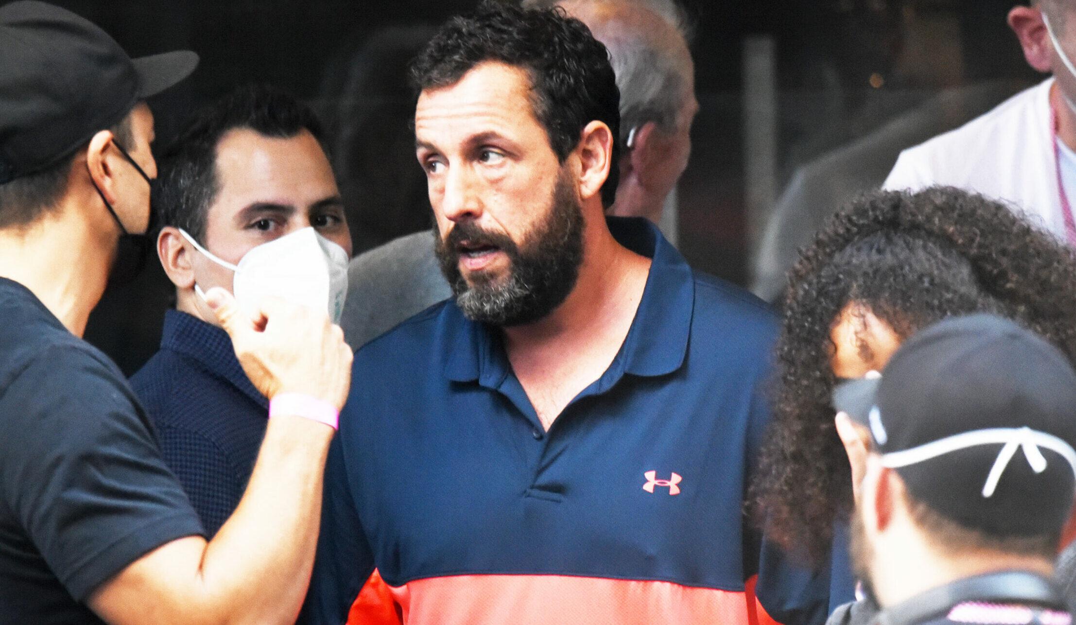 Adam Sandler is seen filming new Netflix movie 'Hustle' on the streets of Philadelphia.