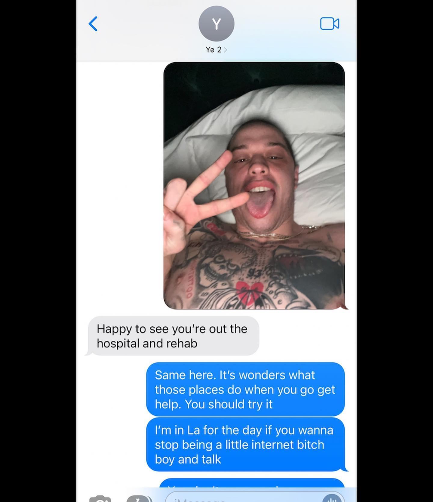 Dave Sirus posts alleged text message chain between Pete Davidson and Kanye West