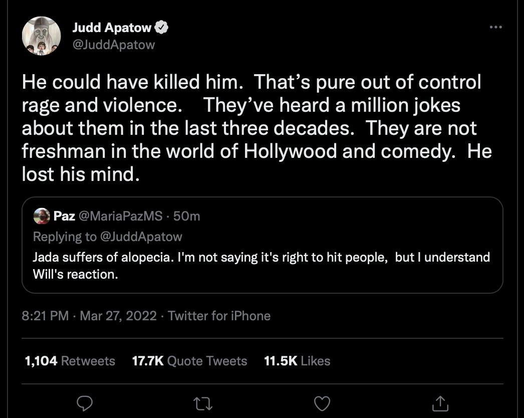 Judd Apatow's deleted tweet about Will Smith