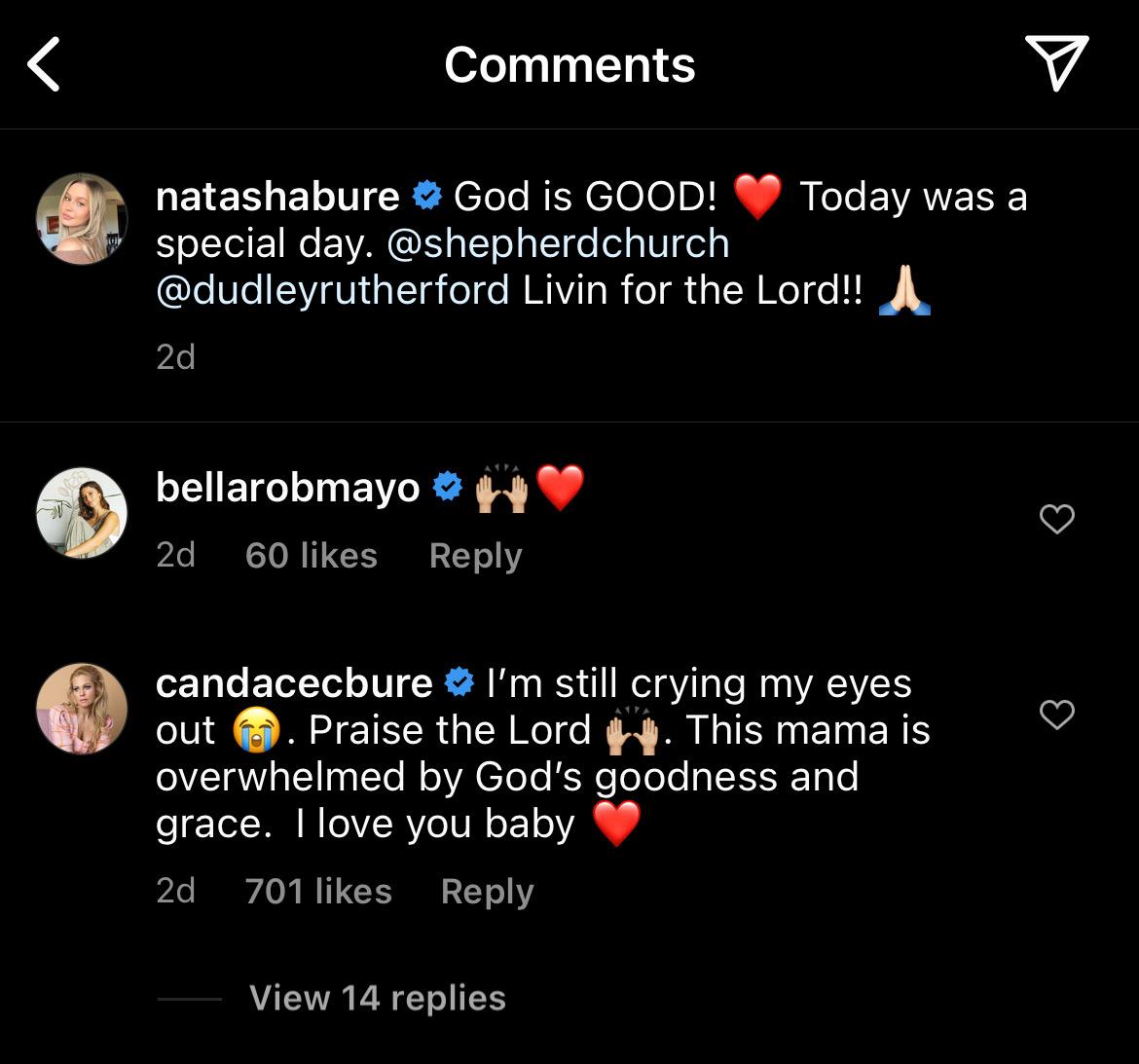 Candace Cameron Bure's comment on her daughter Natasha's Instagram post
