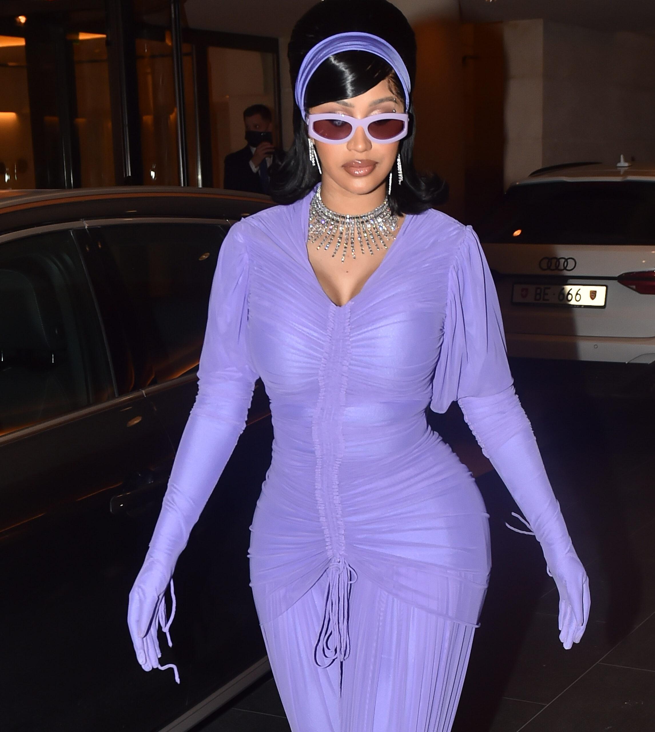 Cardi B is seen arriving at the Ritz for the kate moss jewellery show at Paris Fashion Week