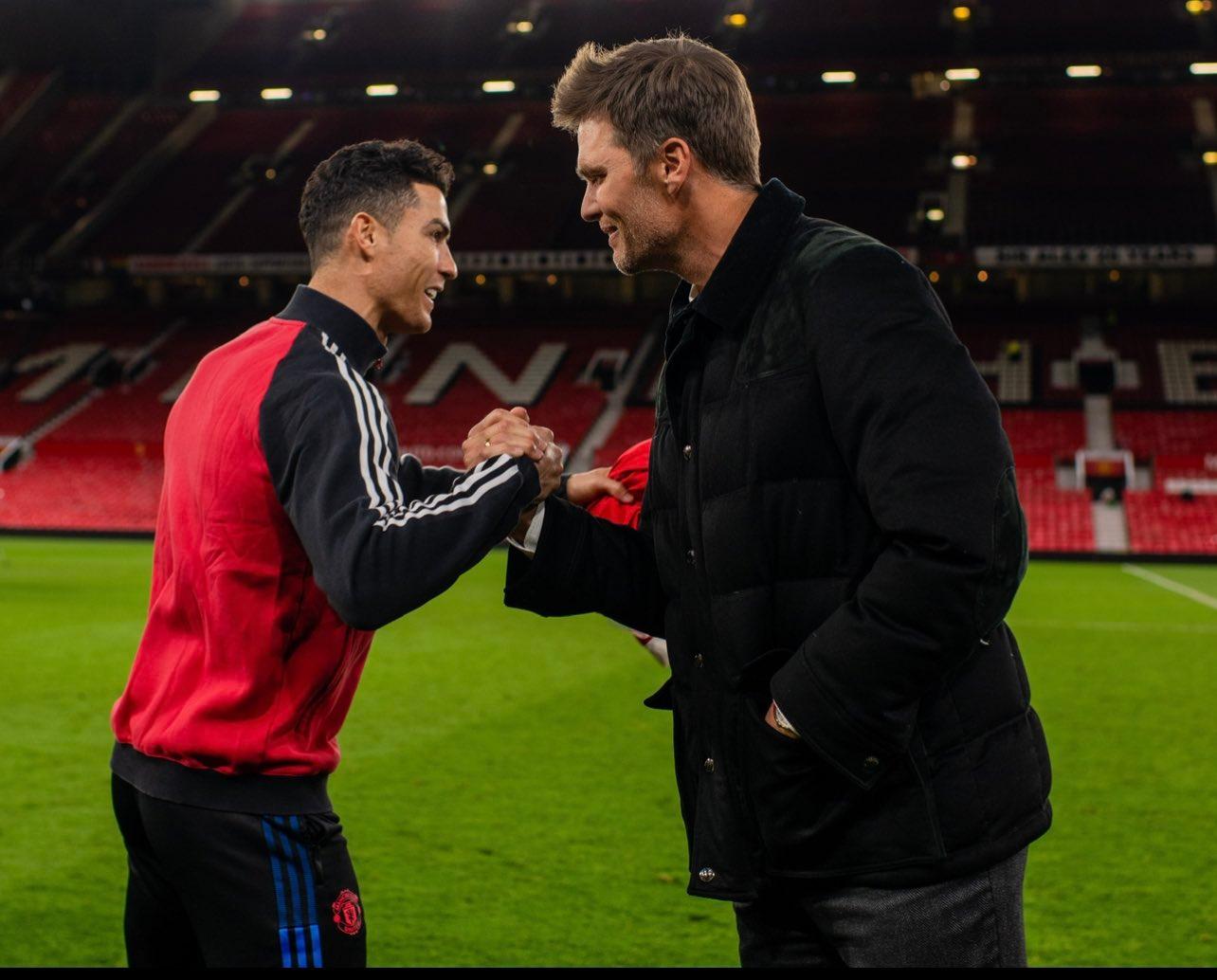 Tom Brady & Cristiano Ronaldo greeting each other at Old Trafford
