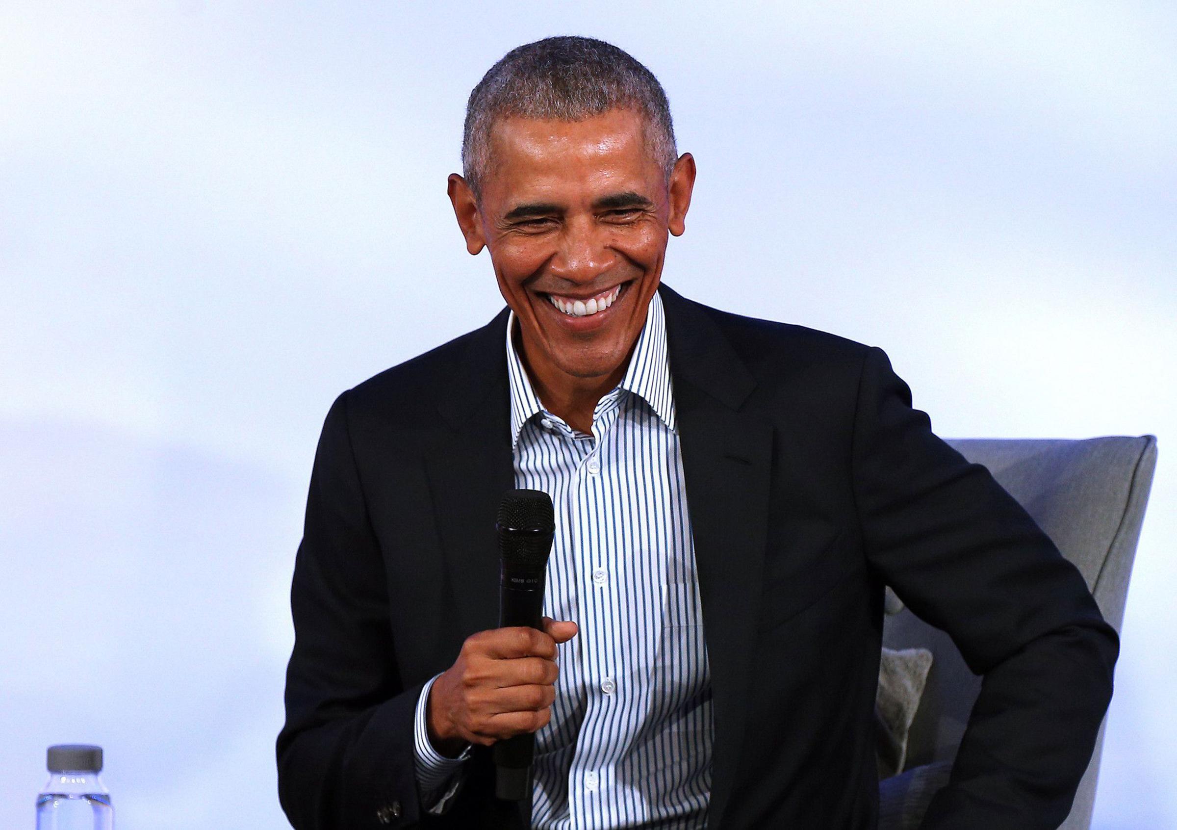 Barack Obama speaks during the closing session of the 2019 Obama Foundation Summit meeting